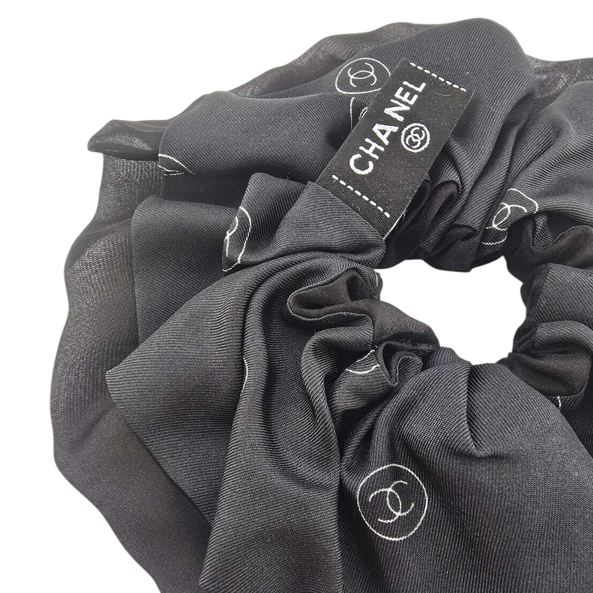 Chanel CC Silk Twill Black Hair Scrunchie 25K CHANEL