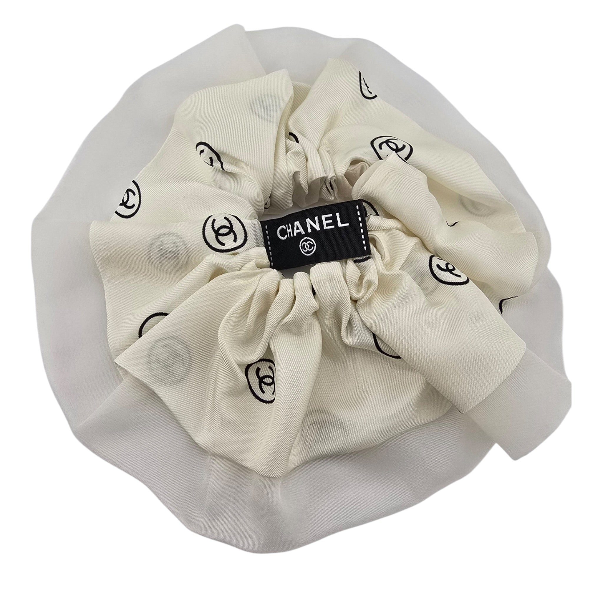 Chanel CC Silk Twill White Hair Scrunchie 25K CHANEL