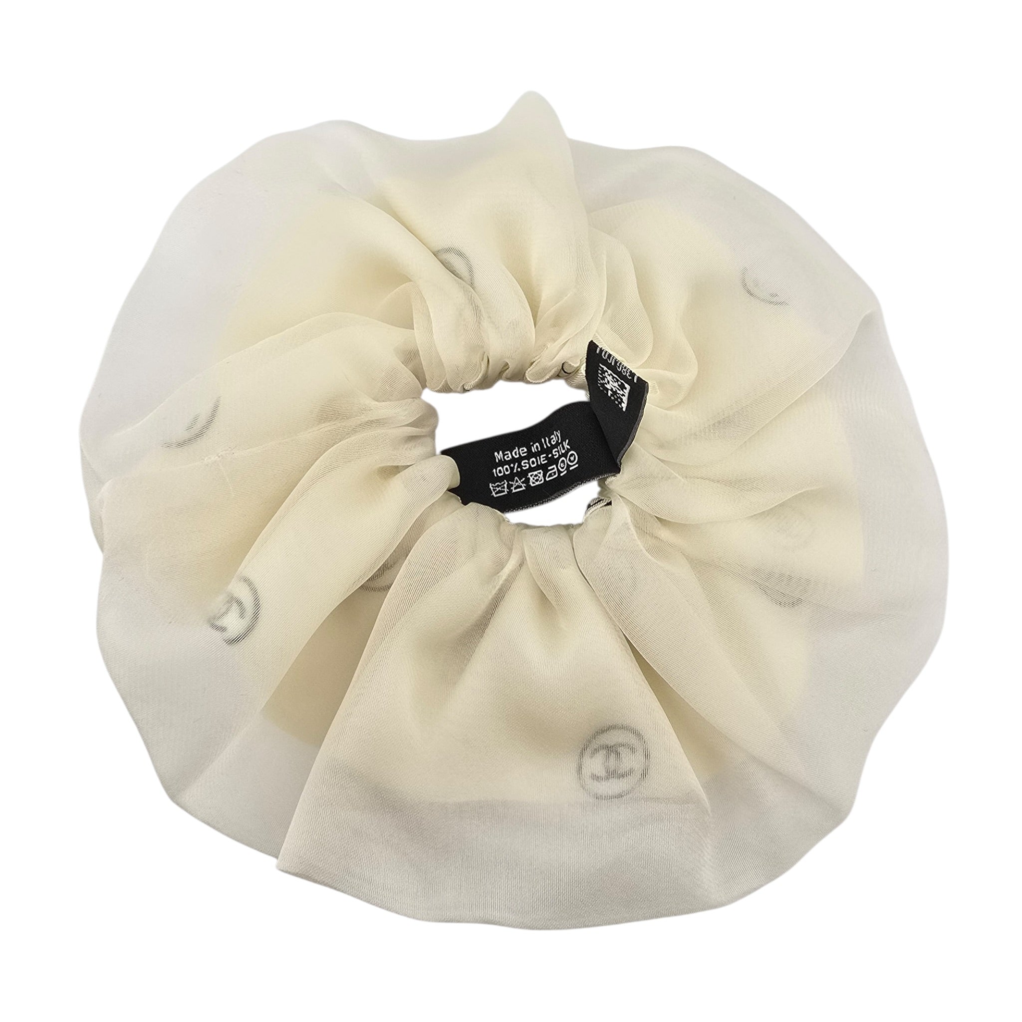 Chanel CC Silk Twill White Hair Scrunchie 25K CHANEL