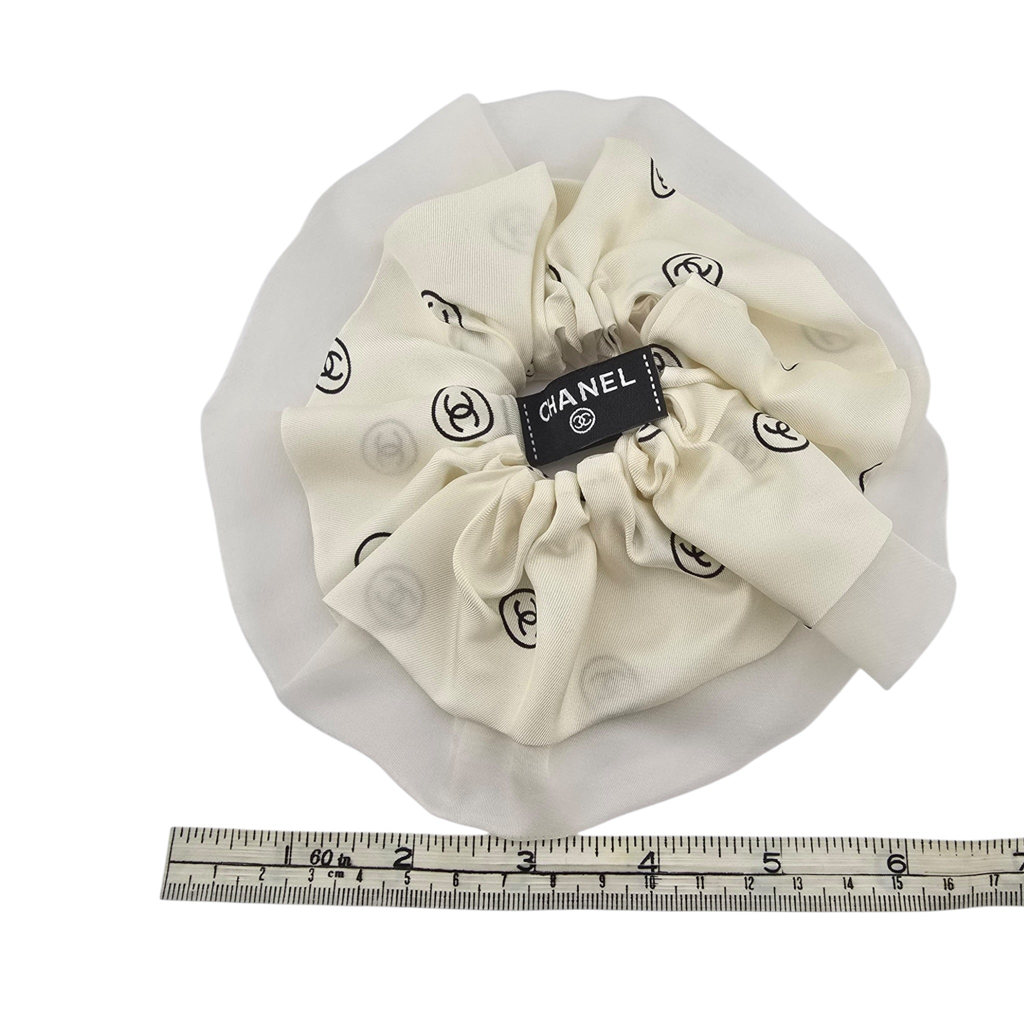 Chanel CC Silk Twill White Hair Scrunchie 25K CHANEL