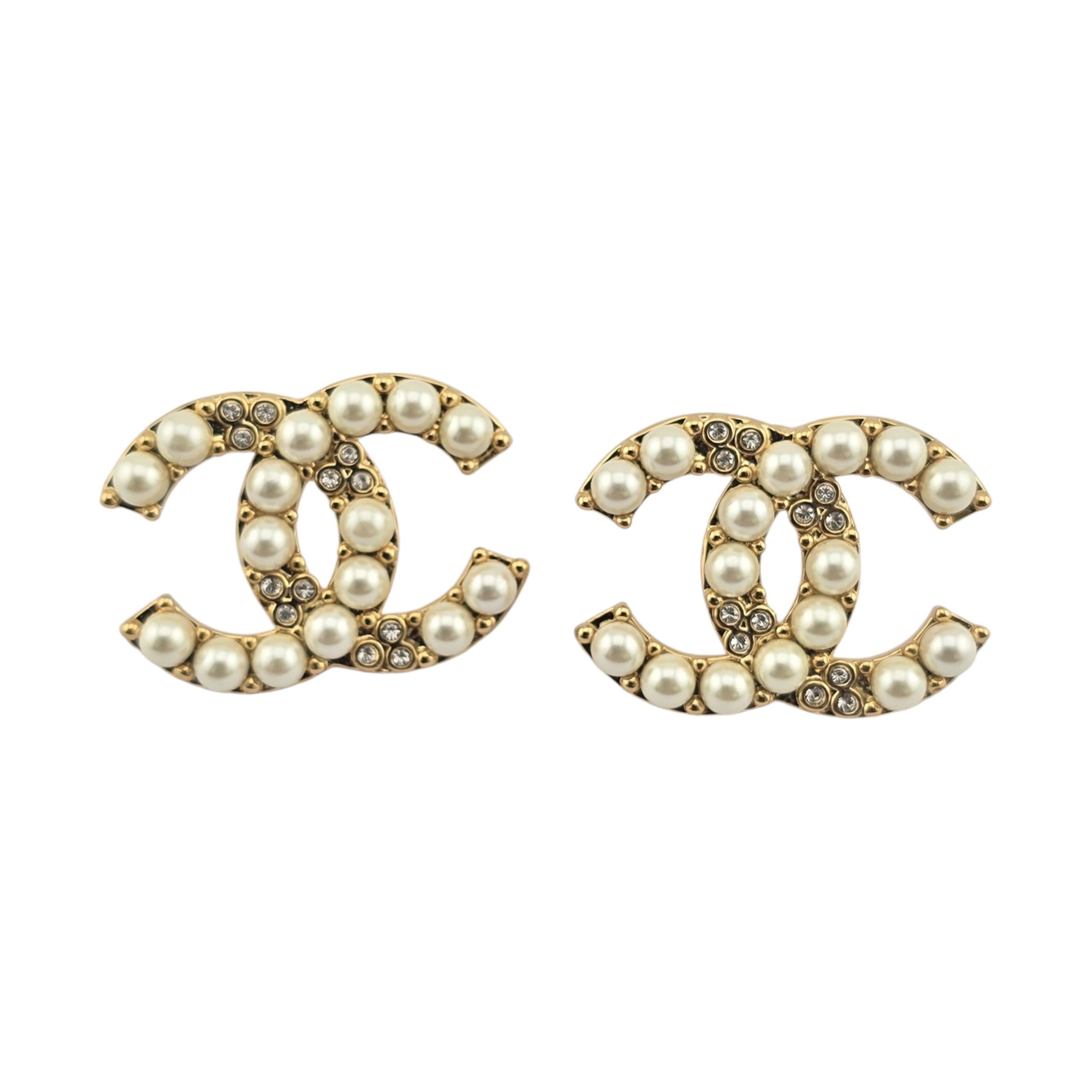 Chanel CC Gold Faux Pearl Crystal Earrings 2024 CHANEL