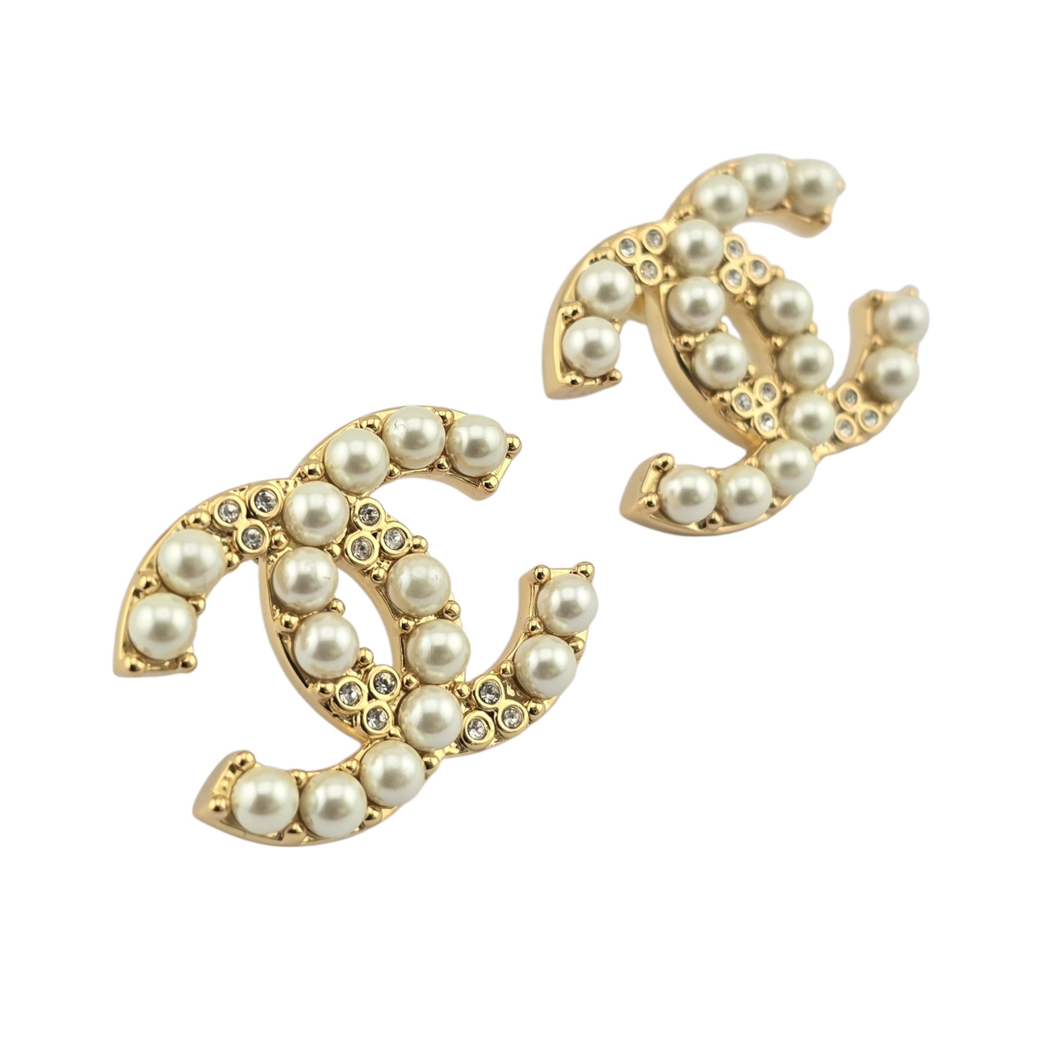 Chanel CC Gold Faux Pearl Crystal Earrings 2024 CHANEL