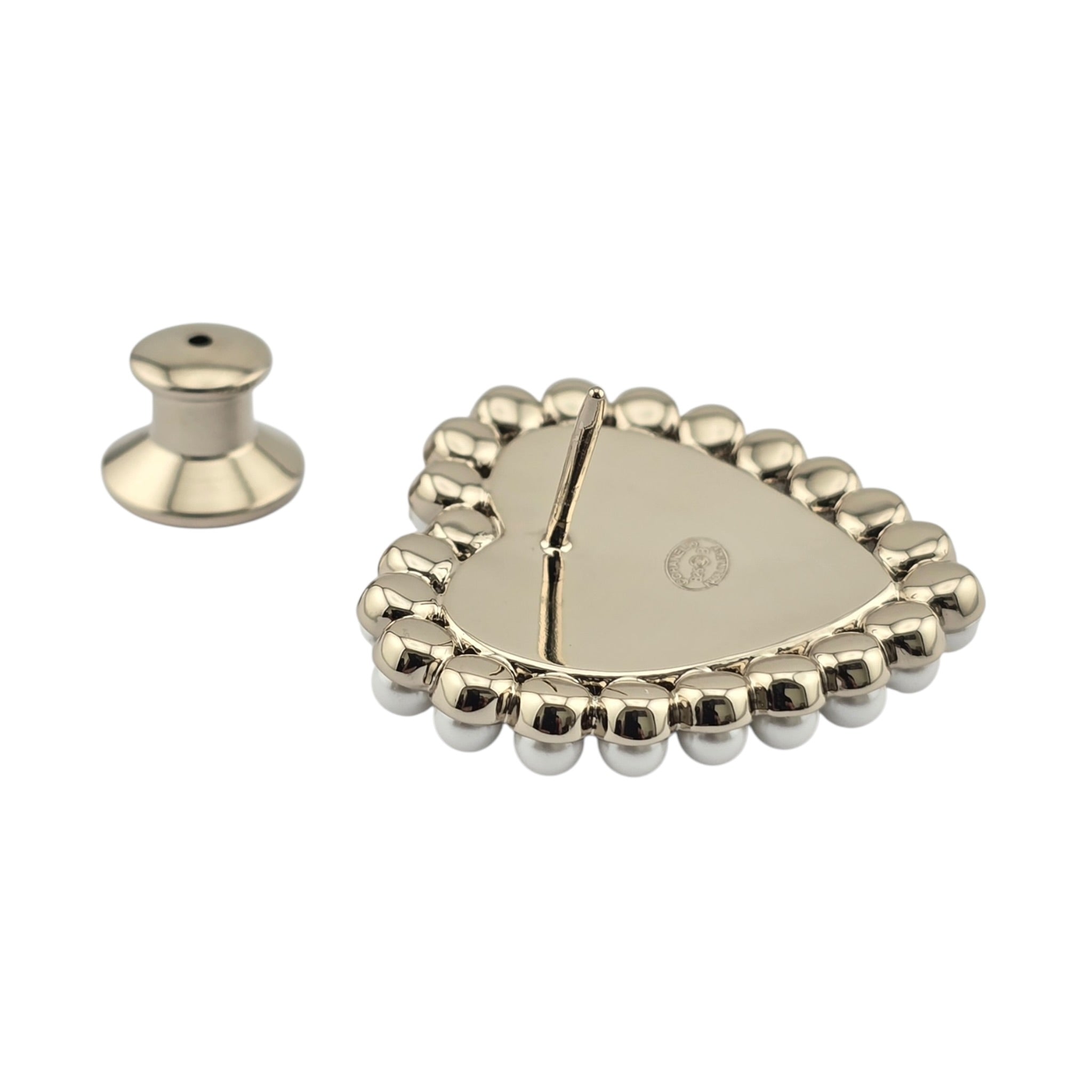 Chanel CC Black Gold Heart Faux Pearl Pin Brooch 2025 CHANEL