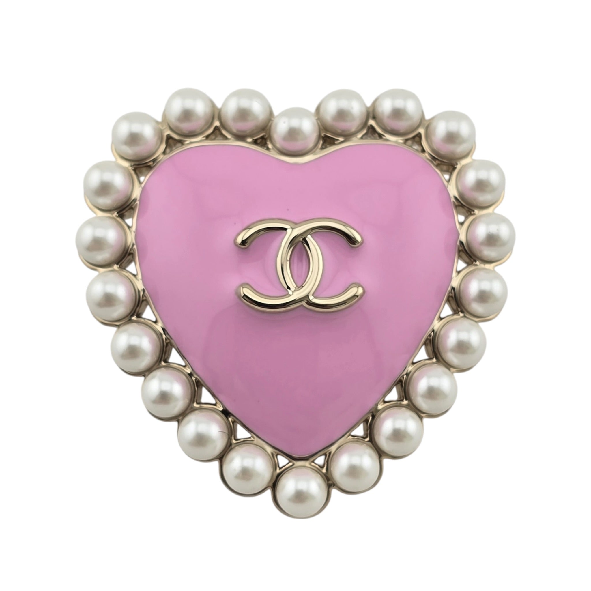 Chanel CC Pink Gold Heart Faux Pearl Pin Brooch 2025 CHANEL