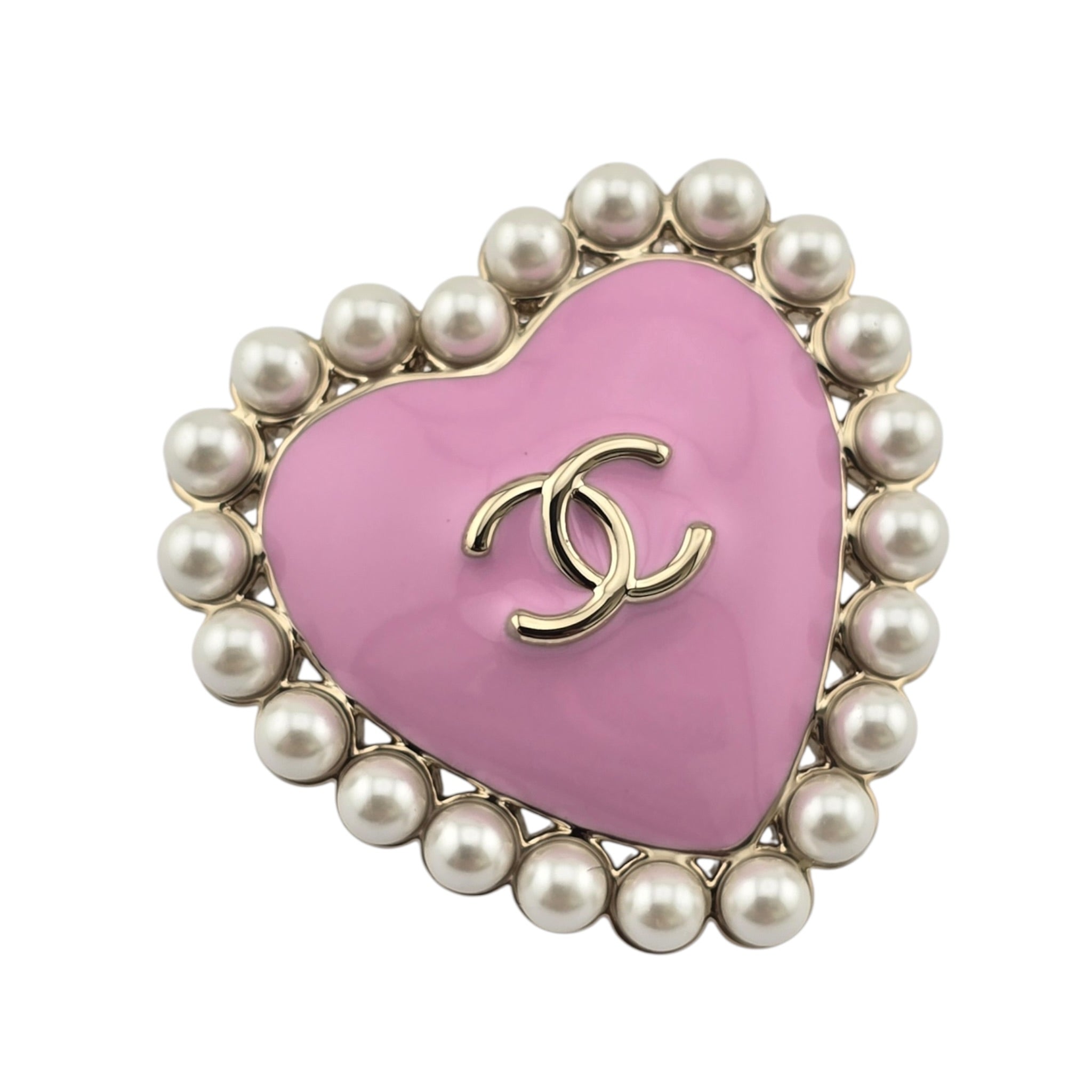 Chanel CC Pink Gold Heart Faux Pearl Pin Brooch 2025 CHANEL