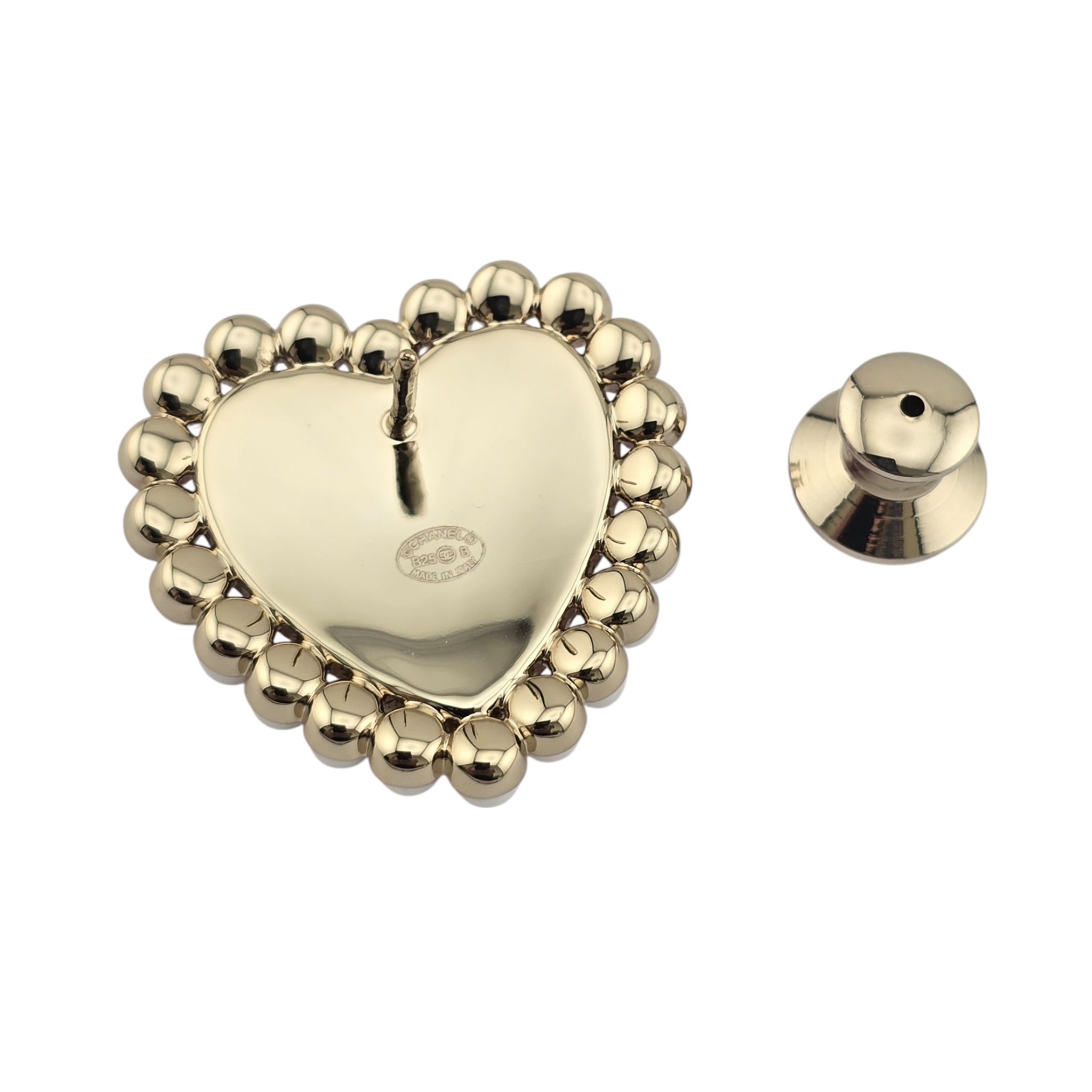 Chanel CC Pink Gold Heart Faux Pearl Pin Brooch 2025 CHANEL