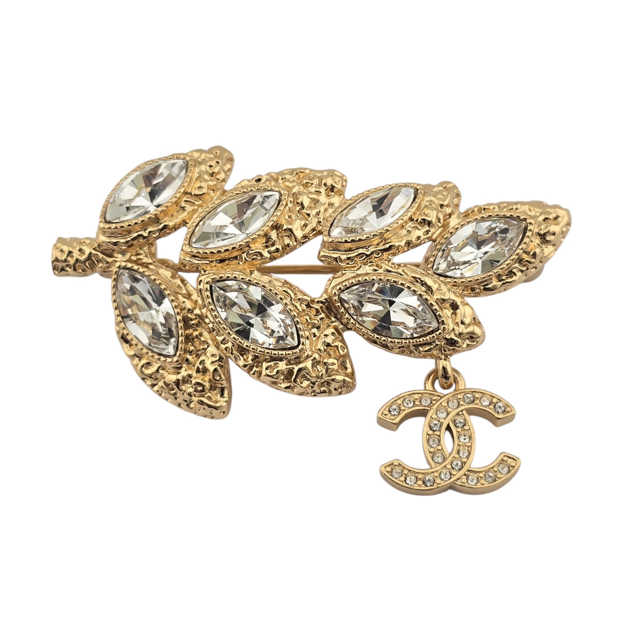 Chanel CC Gold Crystal Leaf Brooch 2025 CHANEL