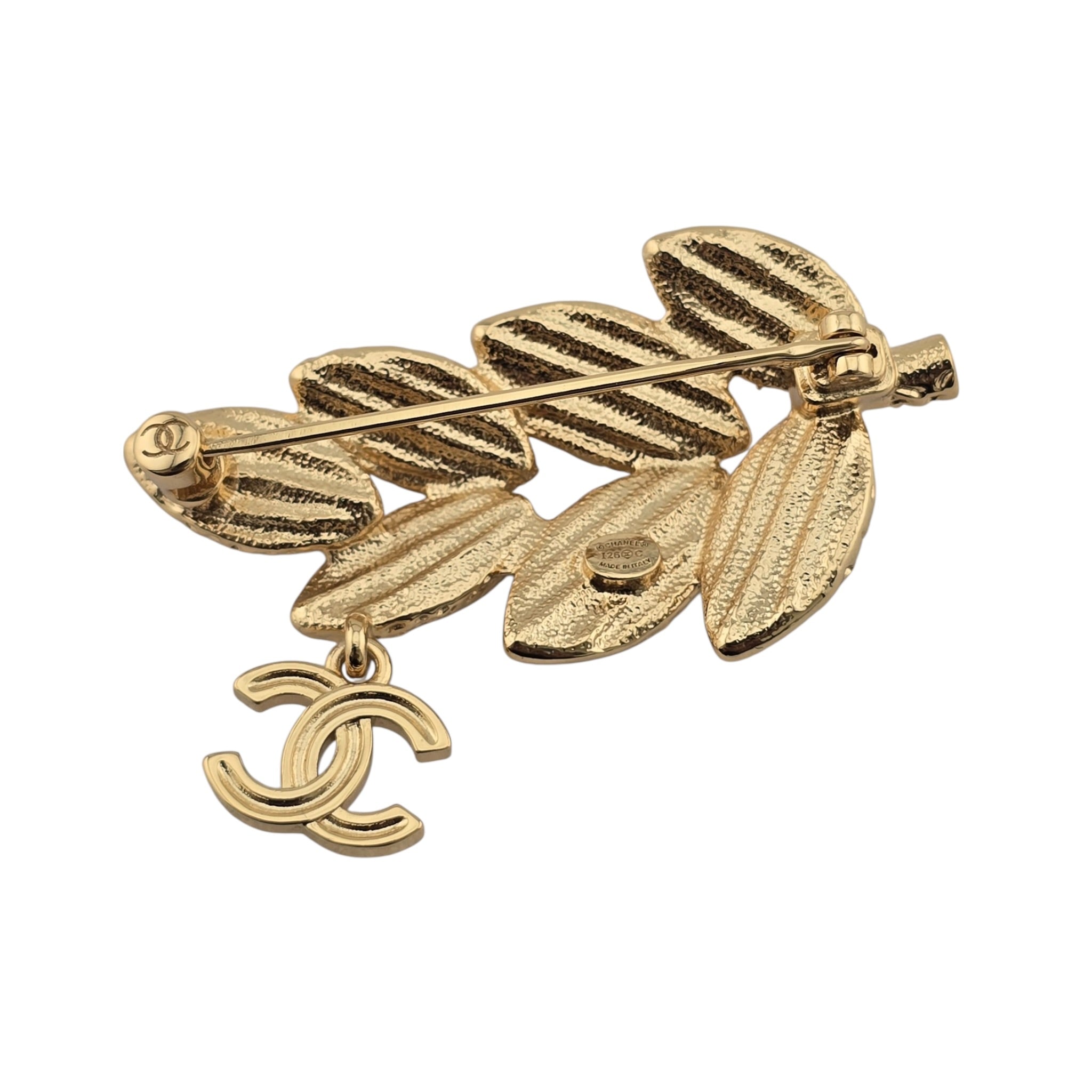 Chanel CC Gold Crystal Leaf Brooch 2025 CHANEL