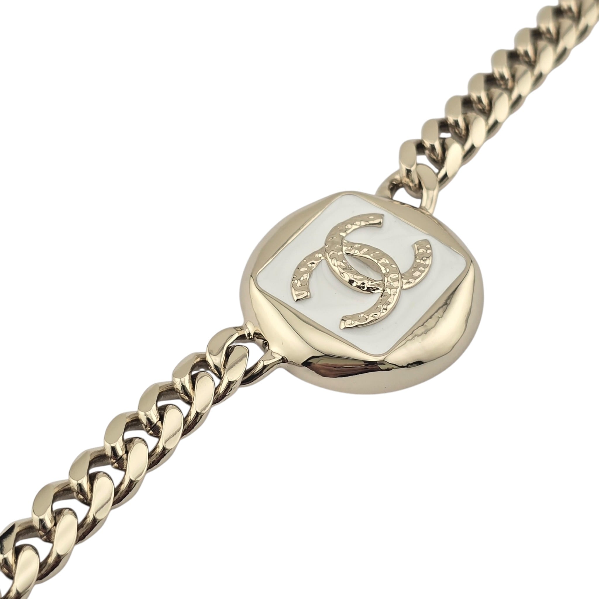 Chanel CC Gold White Enamel Bracelet 2025 CHANEL