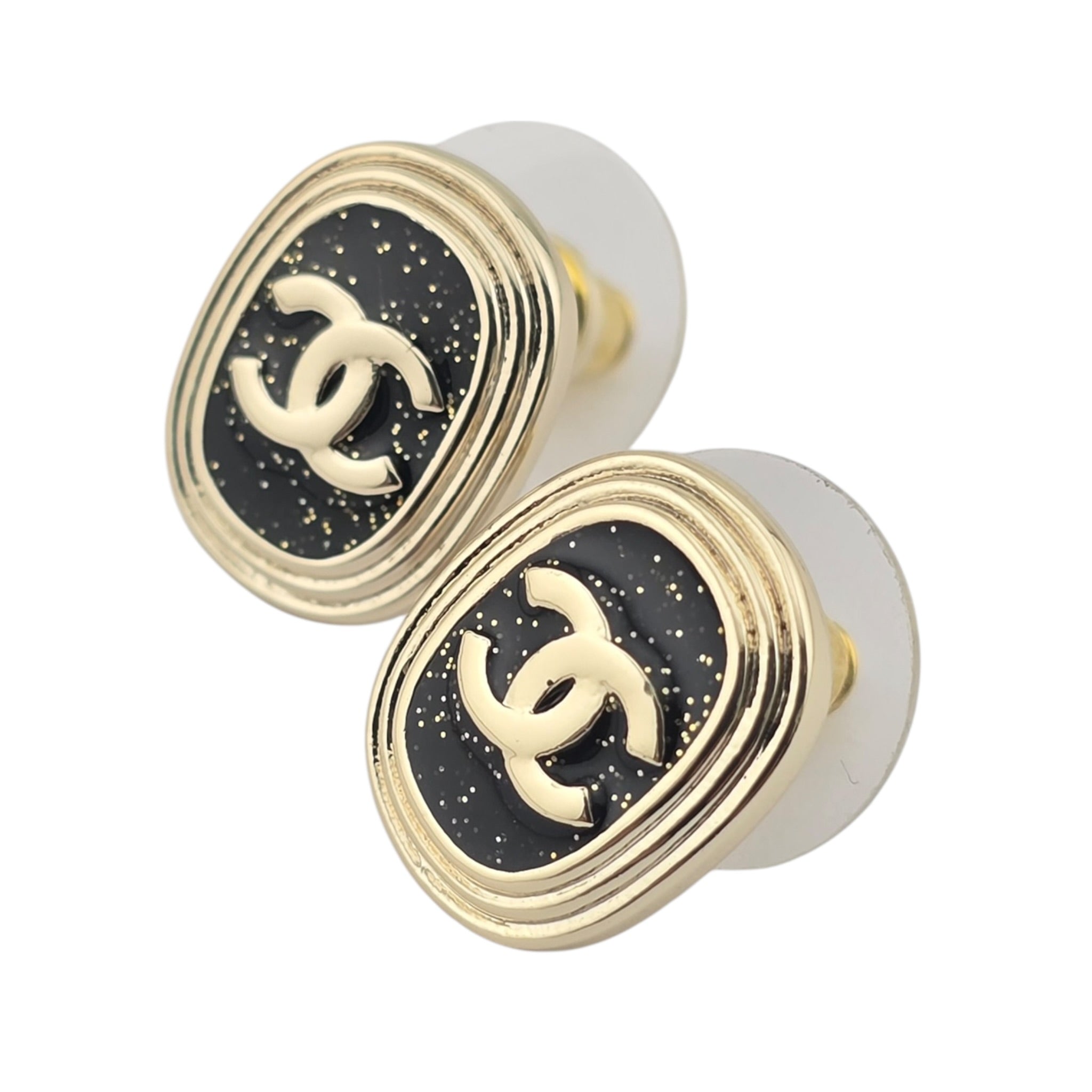 Chanel CC Resin Gold Black Earrings 25K CHANEL