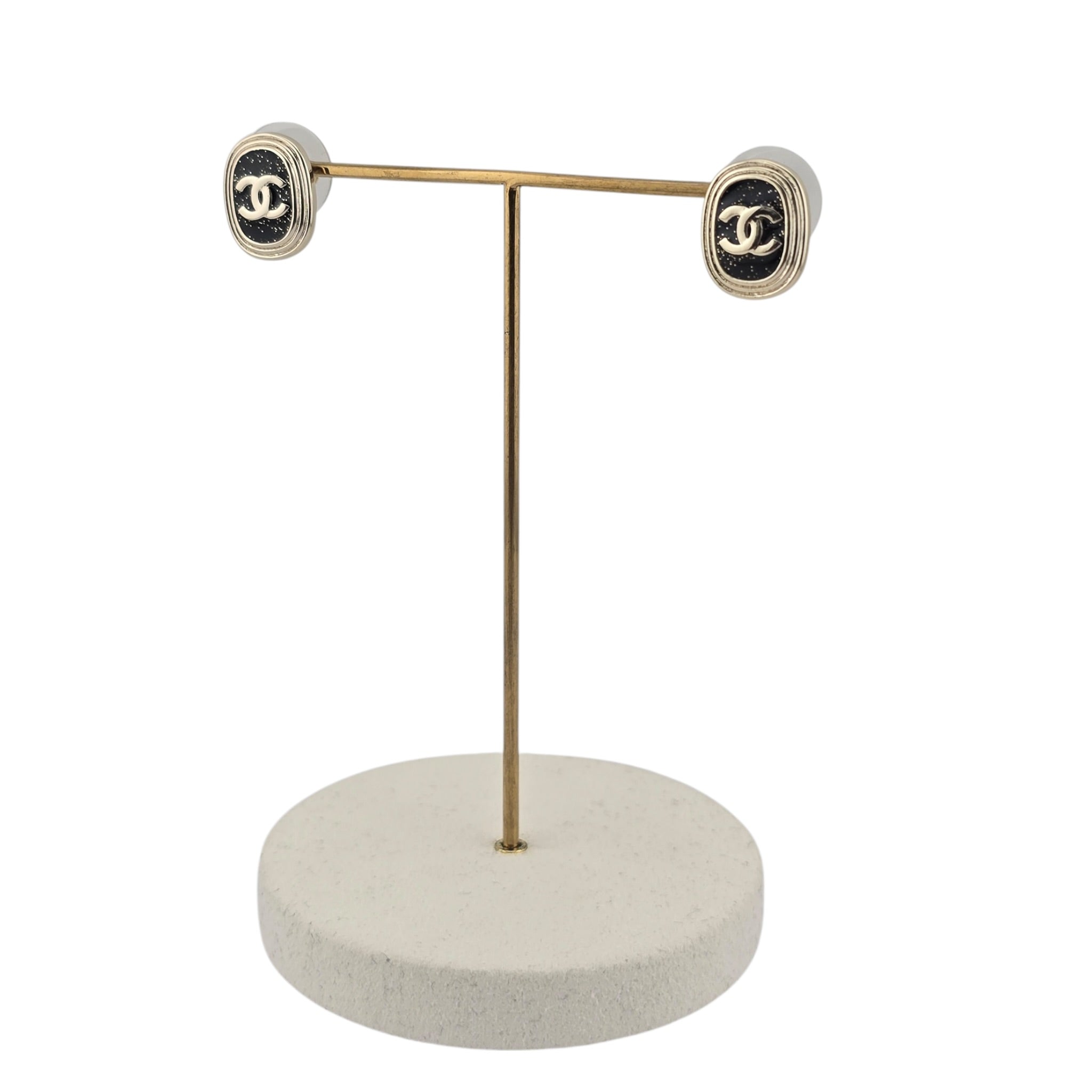 Chanel CC Resin Gold Black Earrings 25K CHANEL