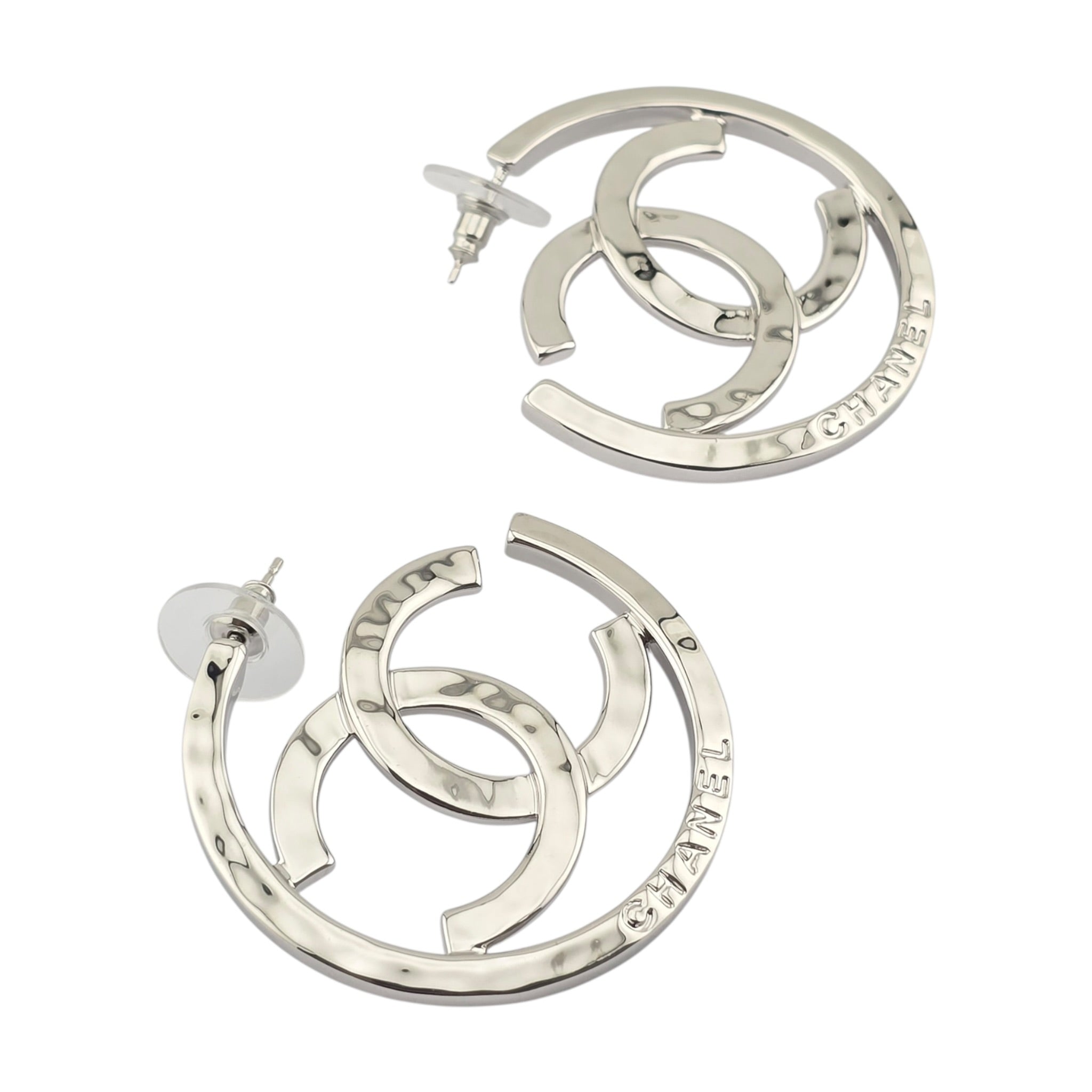 Chanel CC Silver Hoop Earrings 2025 CHANEL