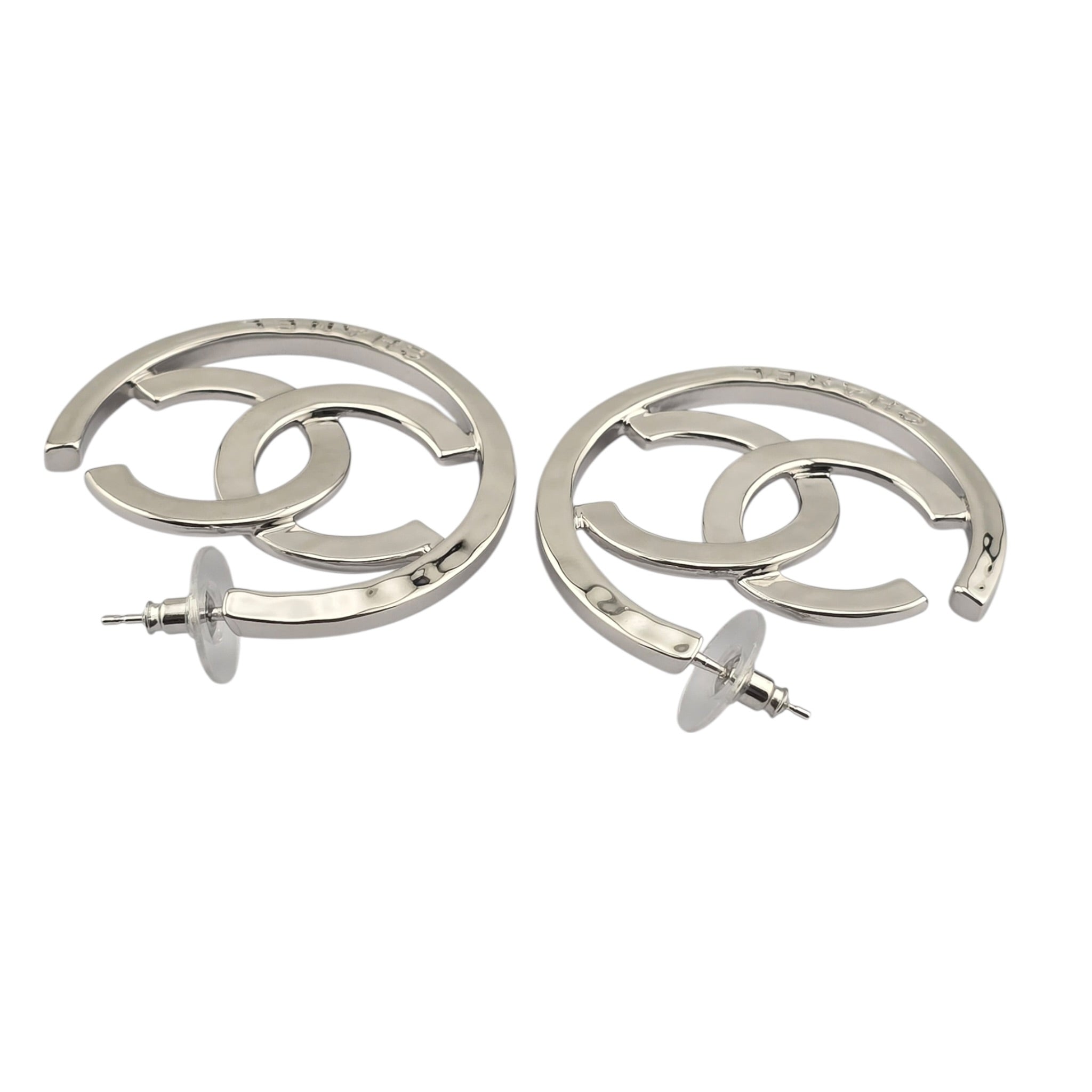 Chanel CC Silver Hoop Earrings 2025 CHANEL