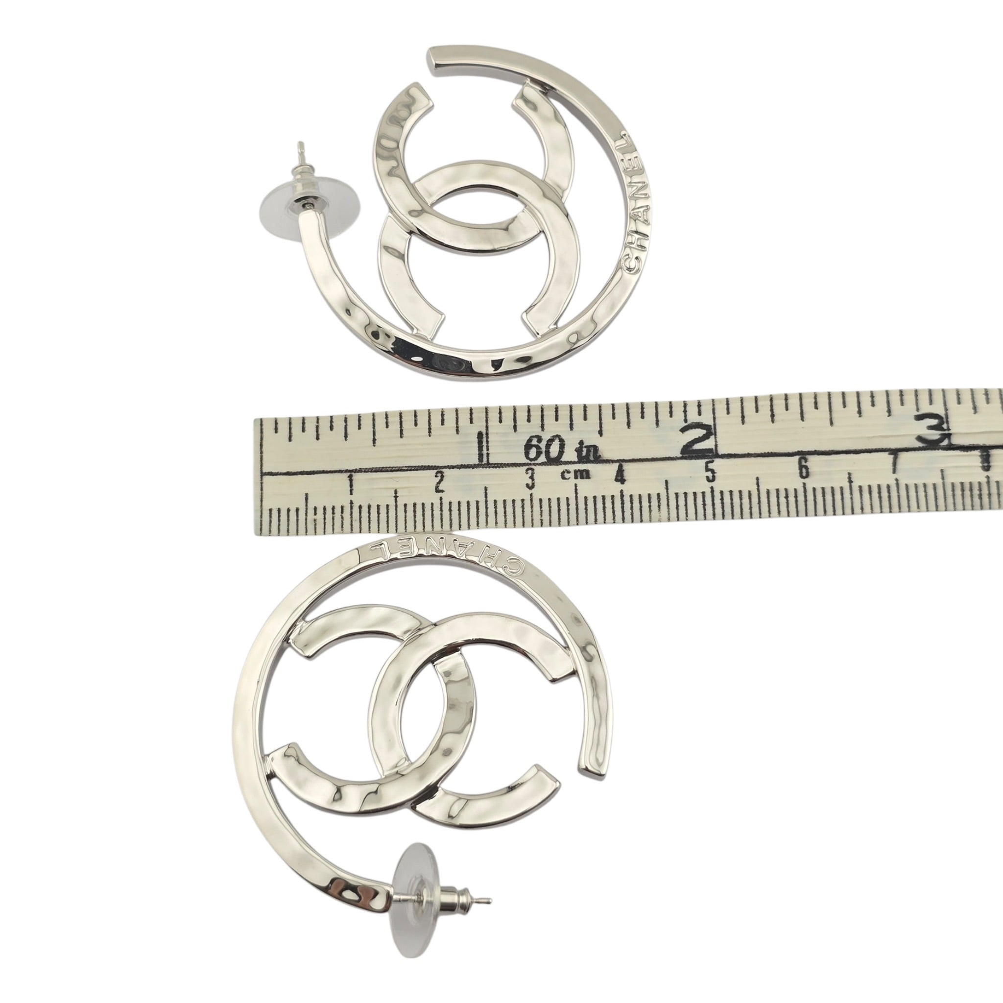 Chanel CC Silver Hoop Earrings 2025 CHANEL