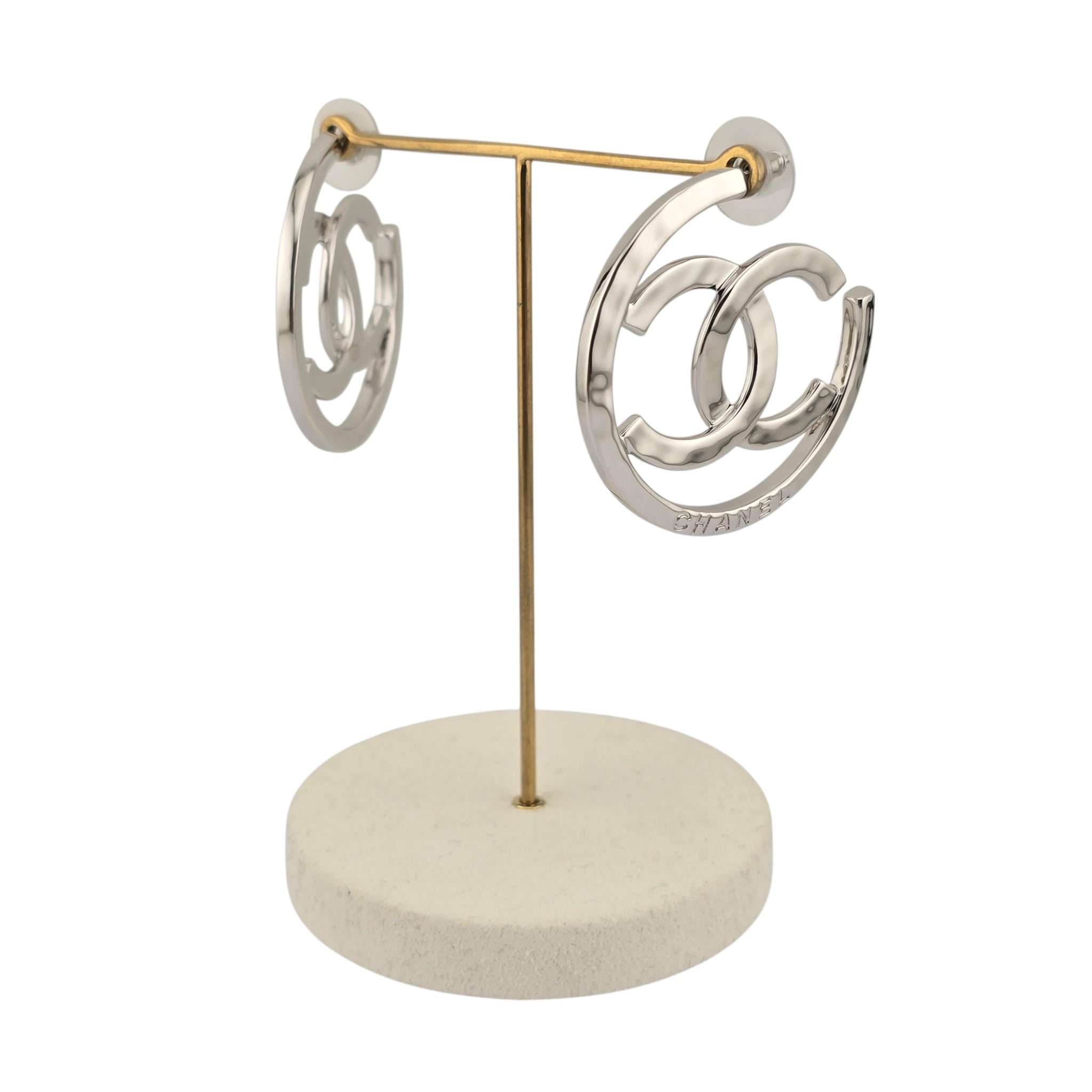 Chanel CC Silver Hoop Earrings 2025 CHANEL