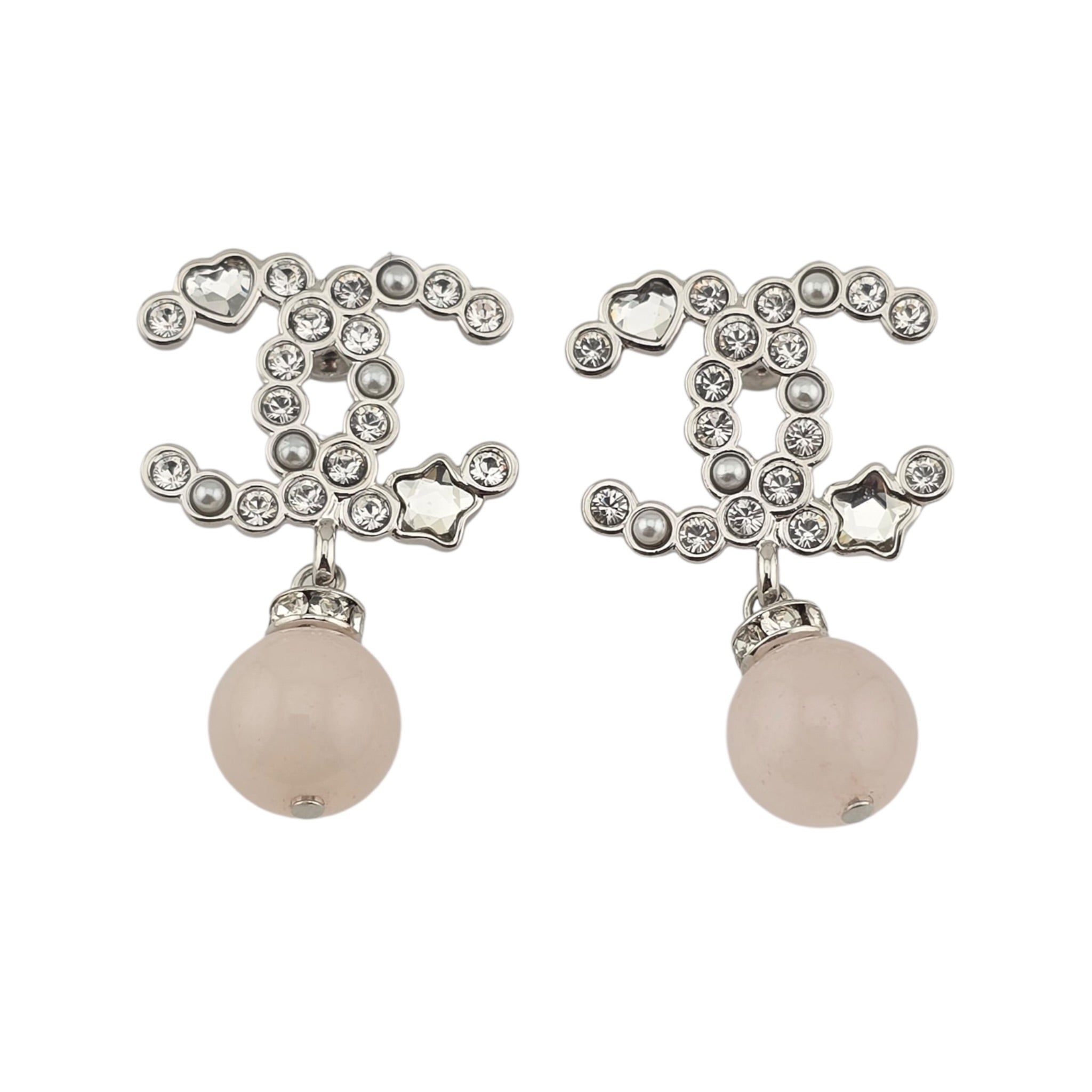 Chanel CC Gold Drop Crystal Faux Pink Pearl Earrings 2025 CHANEL