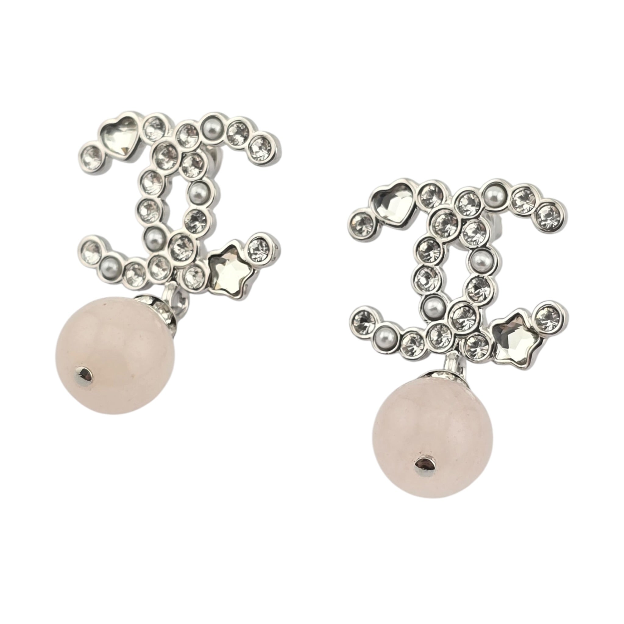 Chanel CC Gold Drop Crystal Faux Pink Pearl Earrings 2025 CHANEL