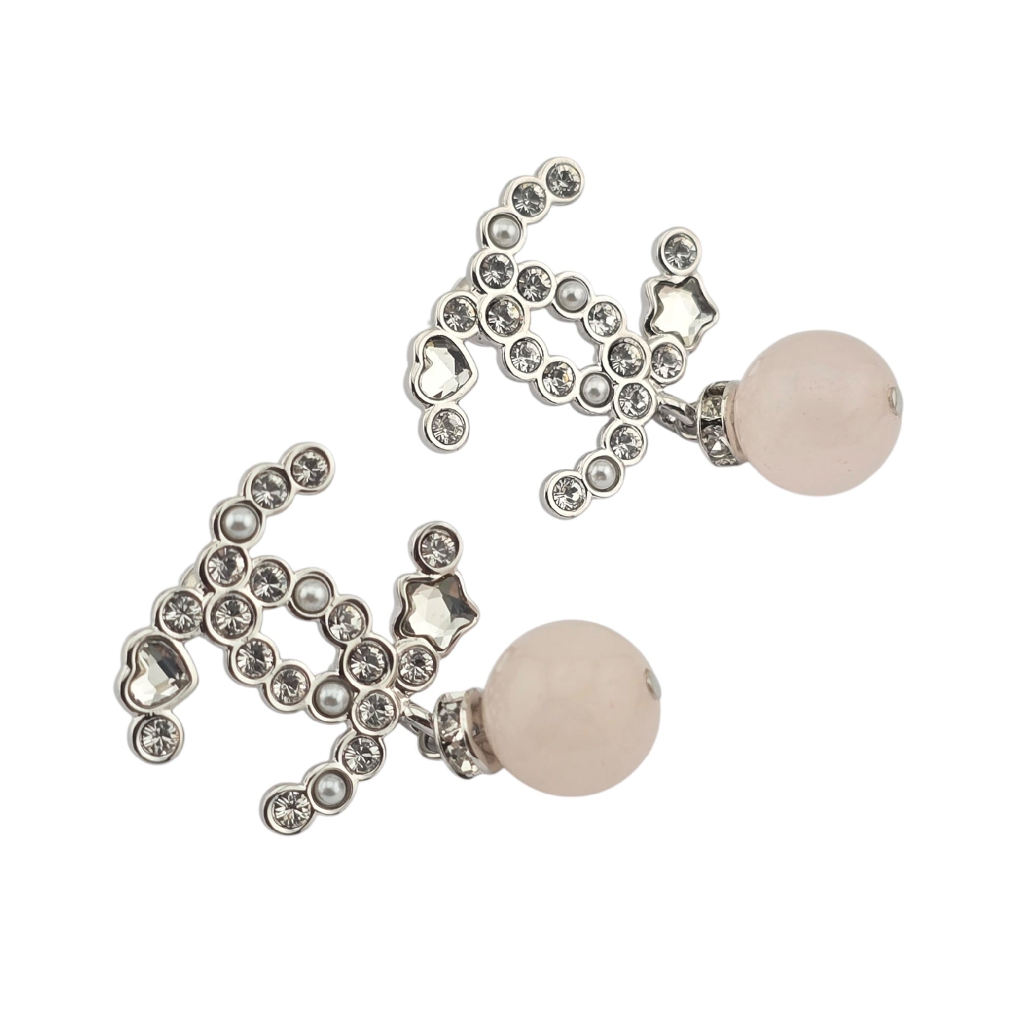 Chanel CC Gold Drop Crystal Faux Pink Pearl Earrings 2025 CHANEL
