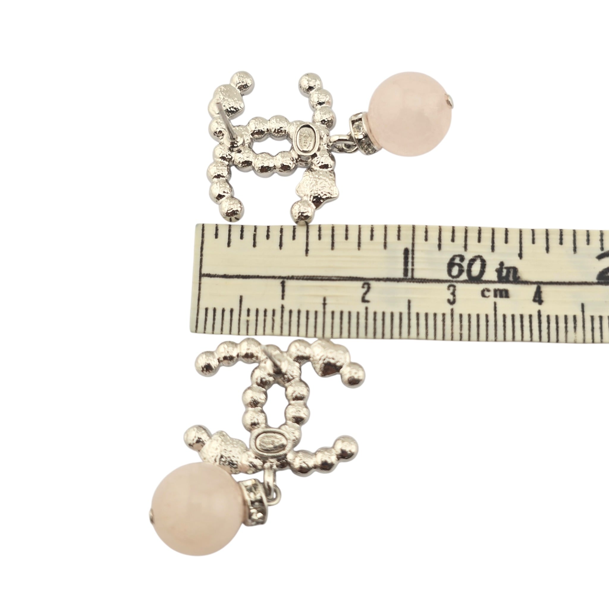 Chanel CC Gold Drop Crystal Faux Pink Pearl Earrings 2025 CHANEL