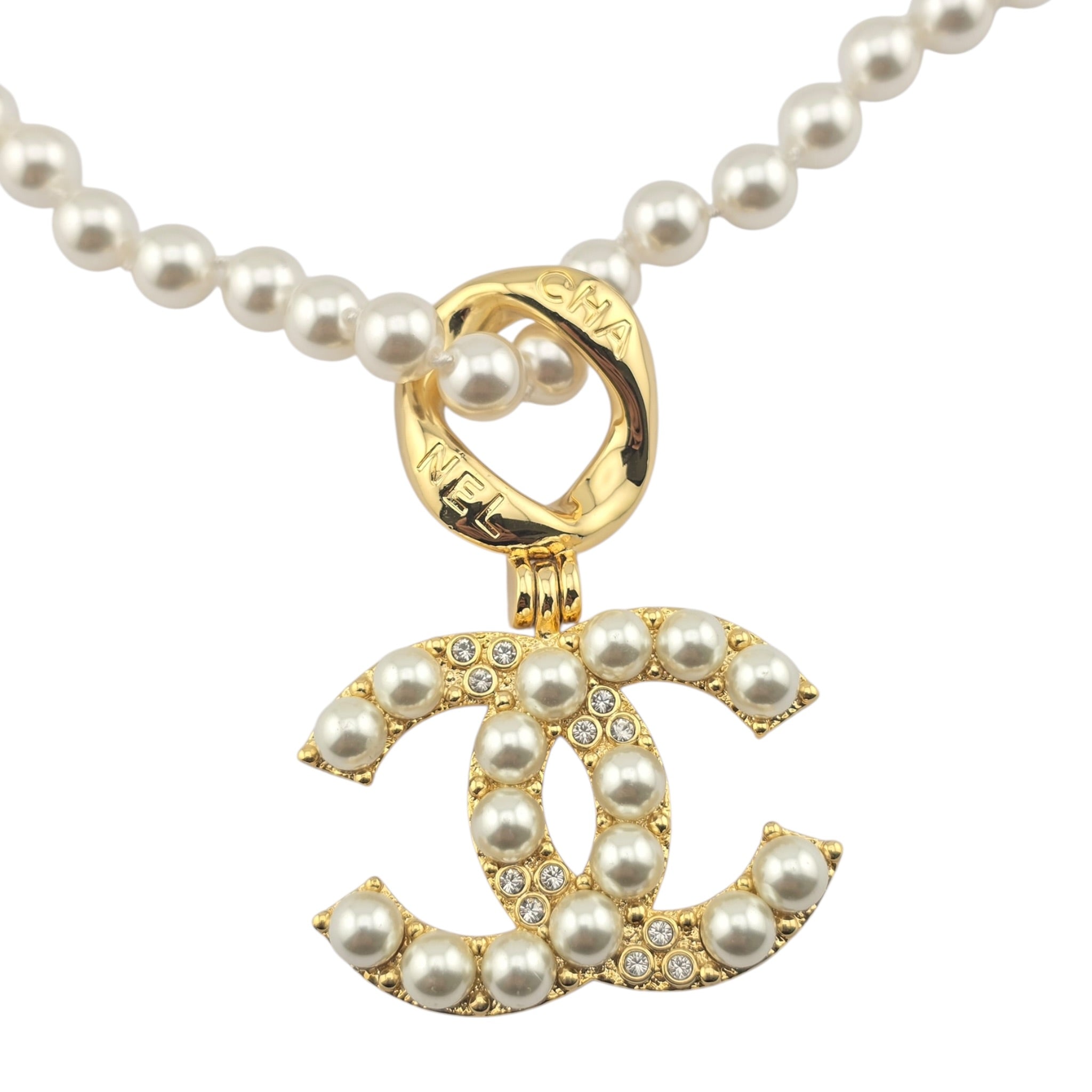 Chanel CC Faux Pearl Gold Pendant Necklace 2024 CHANEL