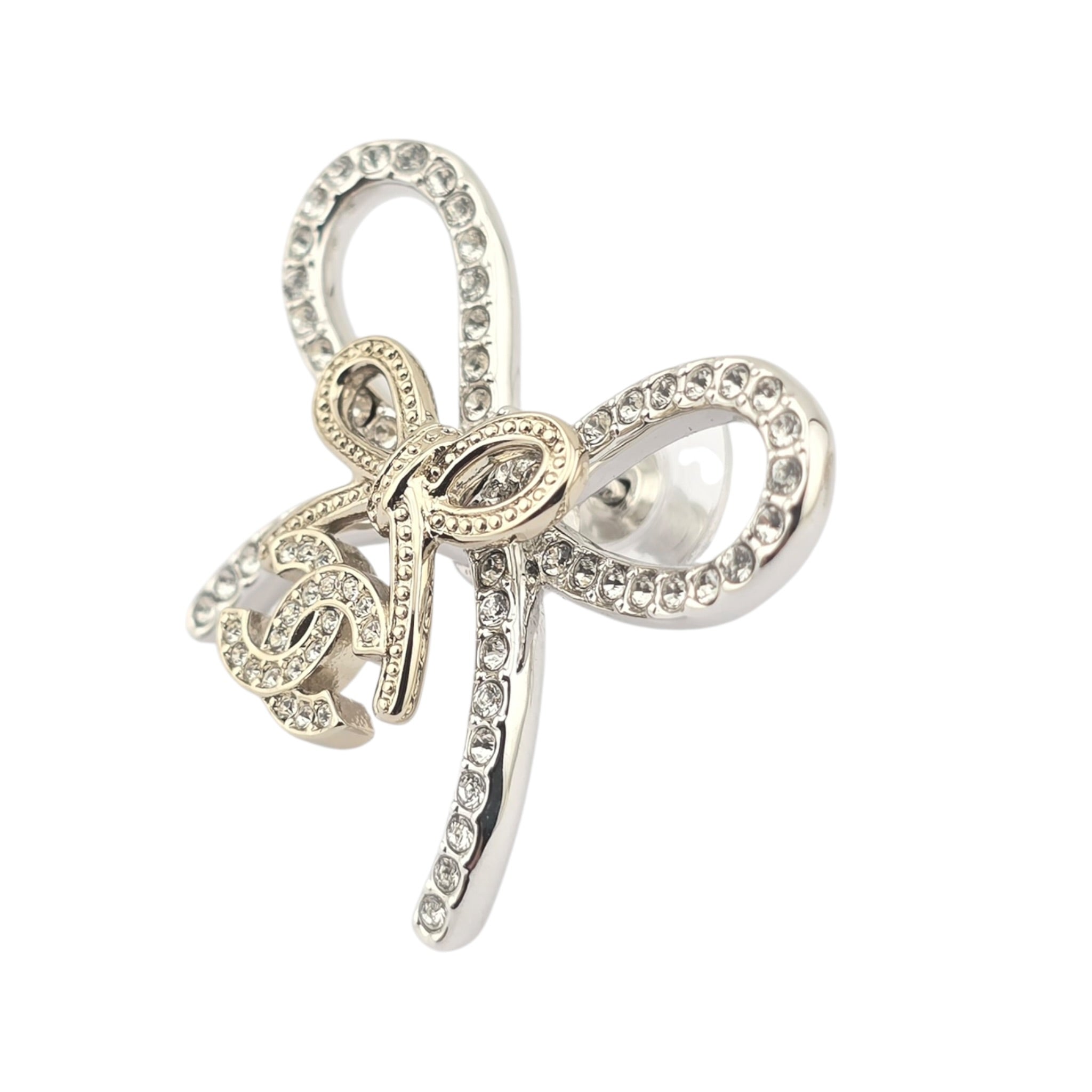 Chanel CC Crystal Bow Stud Earrings Gold 2025 CHANEL