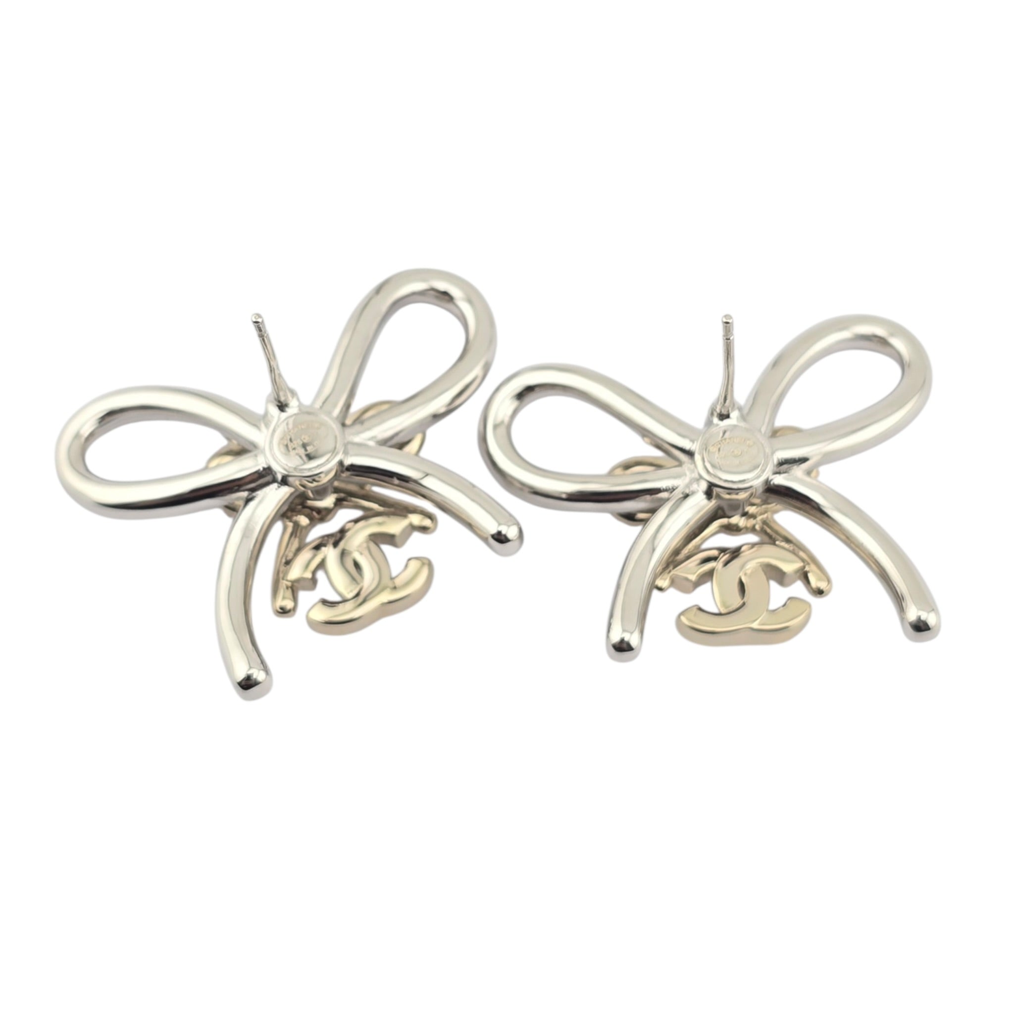 Chanel CC Crystal Bow Stud Earrings Gold 2025 CHANEL