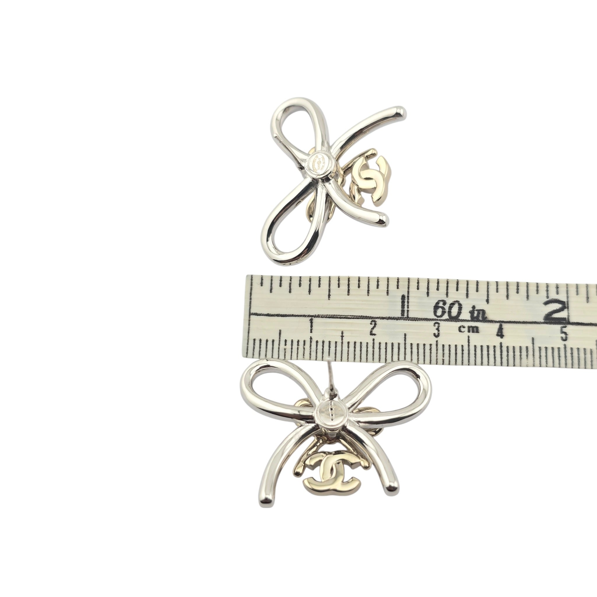 Chanel CC Crystal Bow Stud Earrings Gold 2025 CHANEL