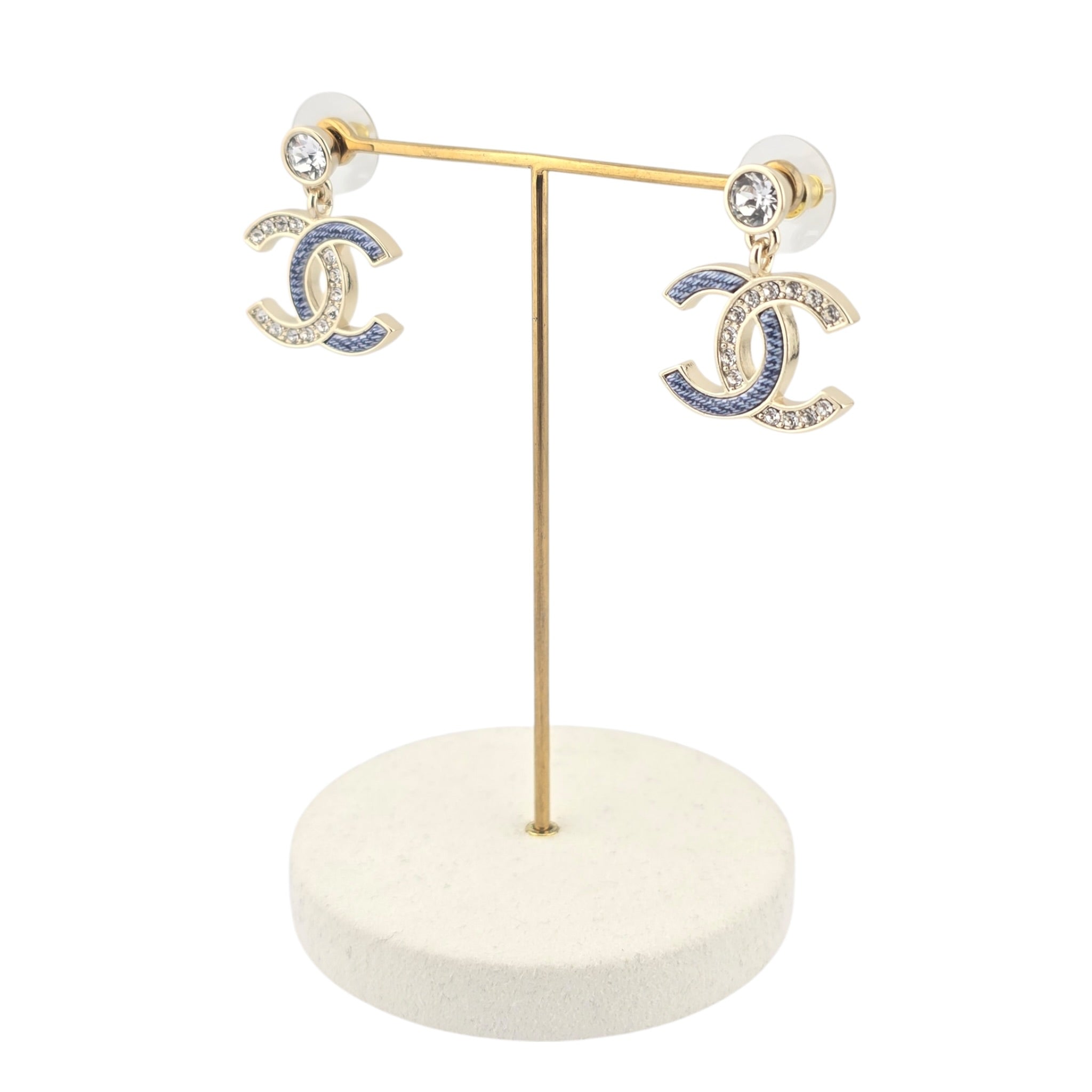 Chanel CC Enamel Crystal Denim Drop Earrings 2026 CHANEL