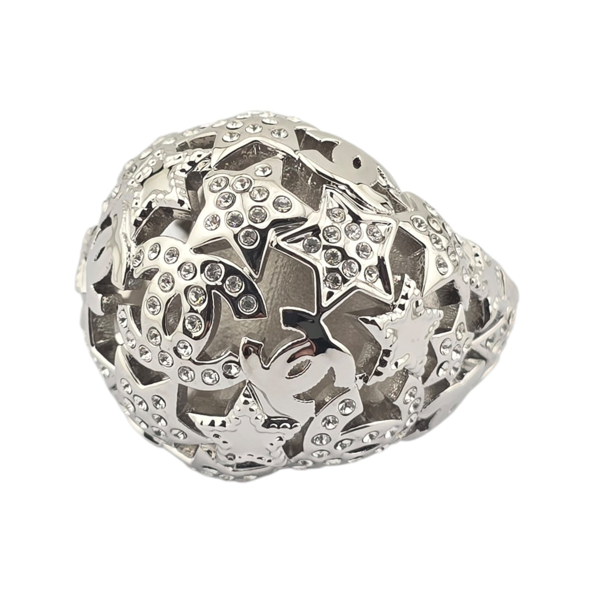 Chanel Metal Crystal Star CC Ring Silver 2025 CHANEL