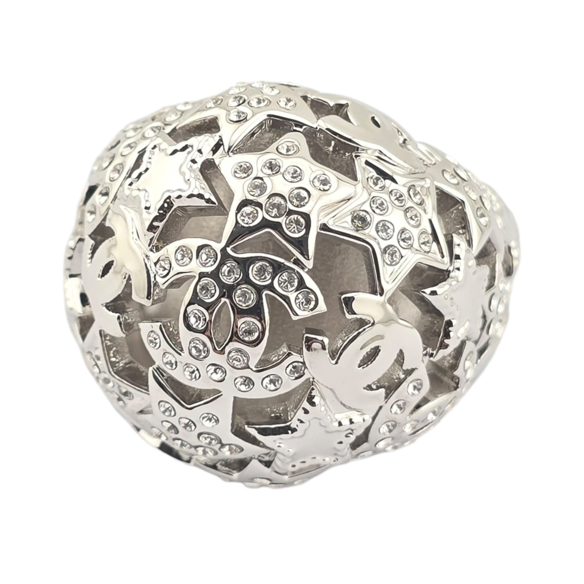 Chanel Metal Crystal Star CC Ring Silver 2025 CHANEL