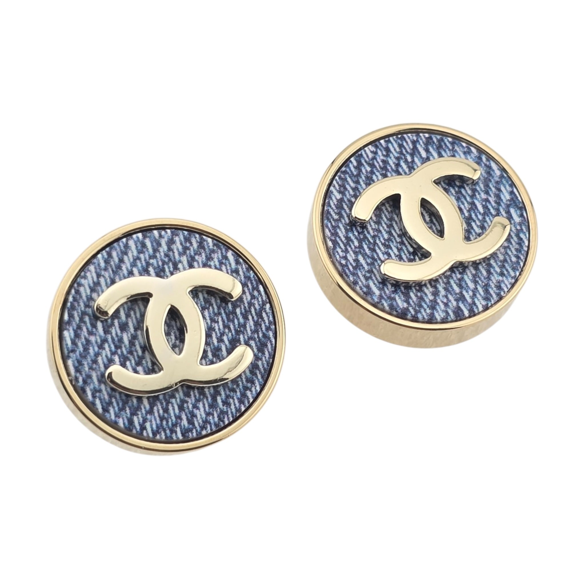 Chanel CC Blue Gold Round Denim Earrings 2026 CHANEL
