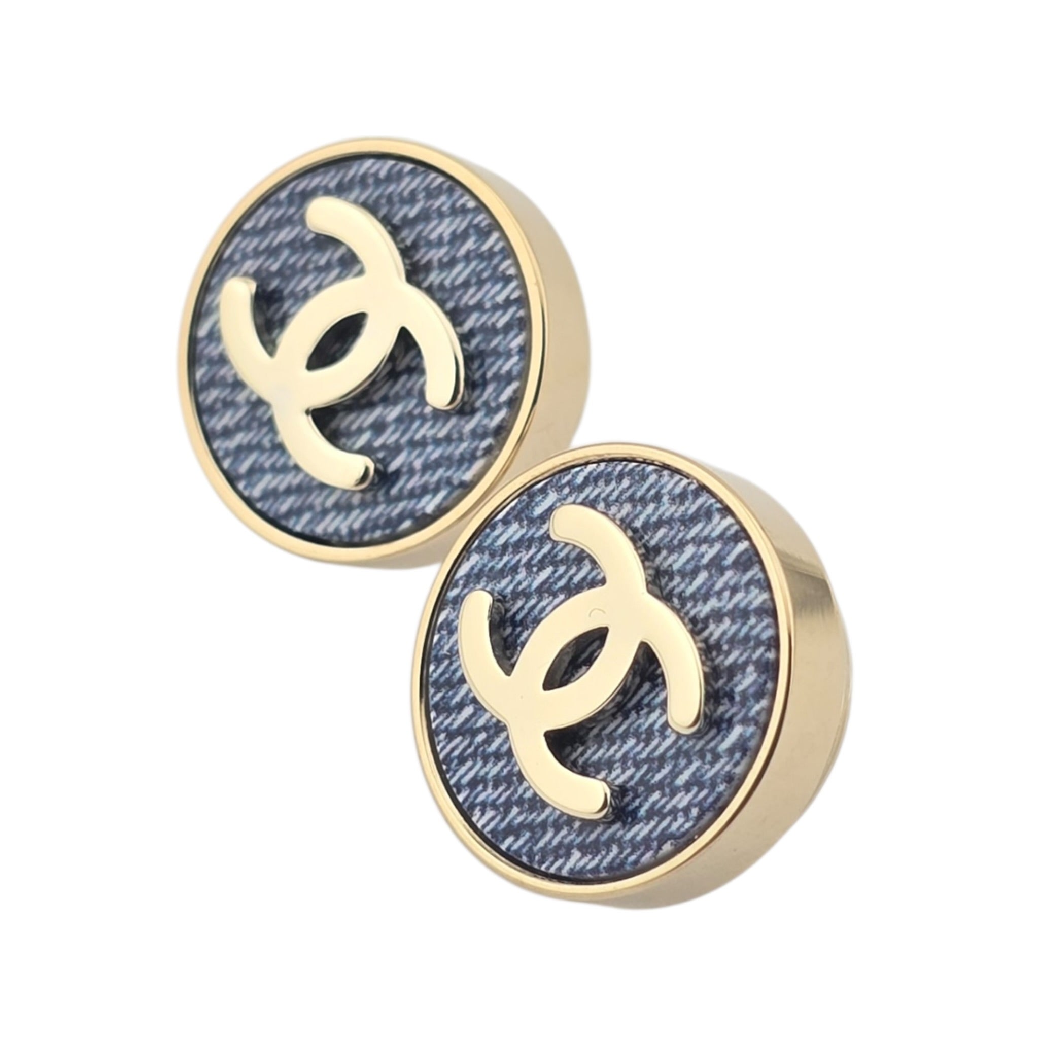 Chanel CC Blue Gold Round Denim Earrings 2026 CHANEL
