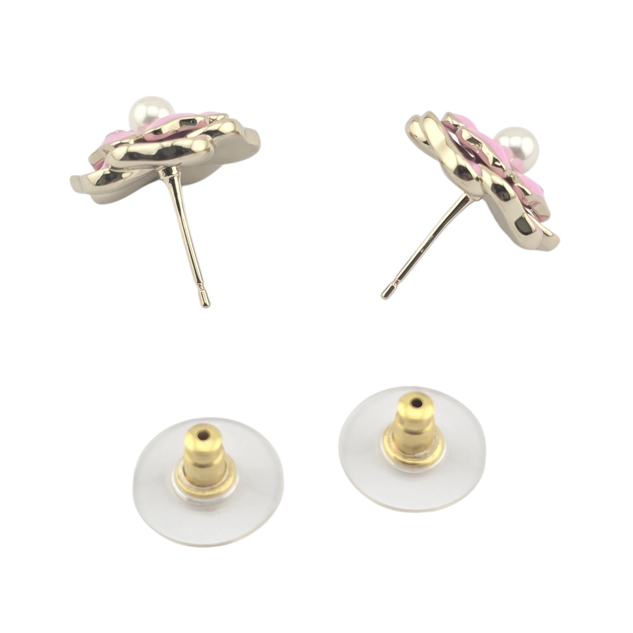 Chanel CC Pink Enamel Camellia Earrings 2025 CHANEL