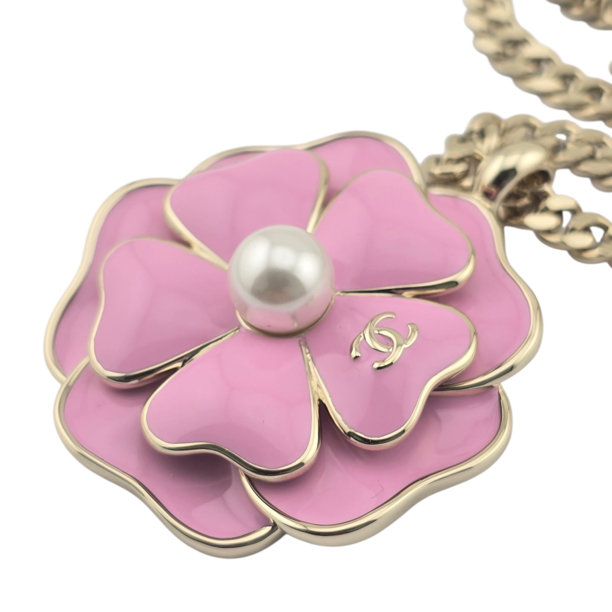 Chanel CC Pink Enamel Camellia Pendant Necklace 2025 CHANEL