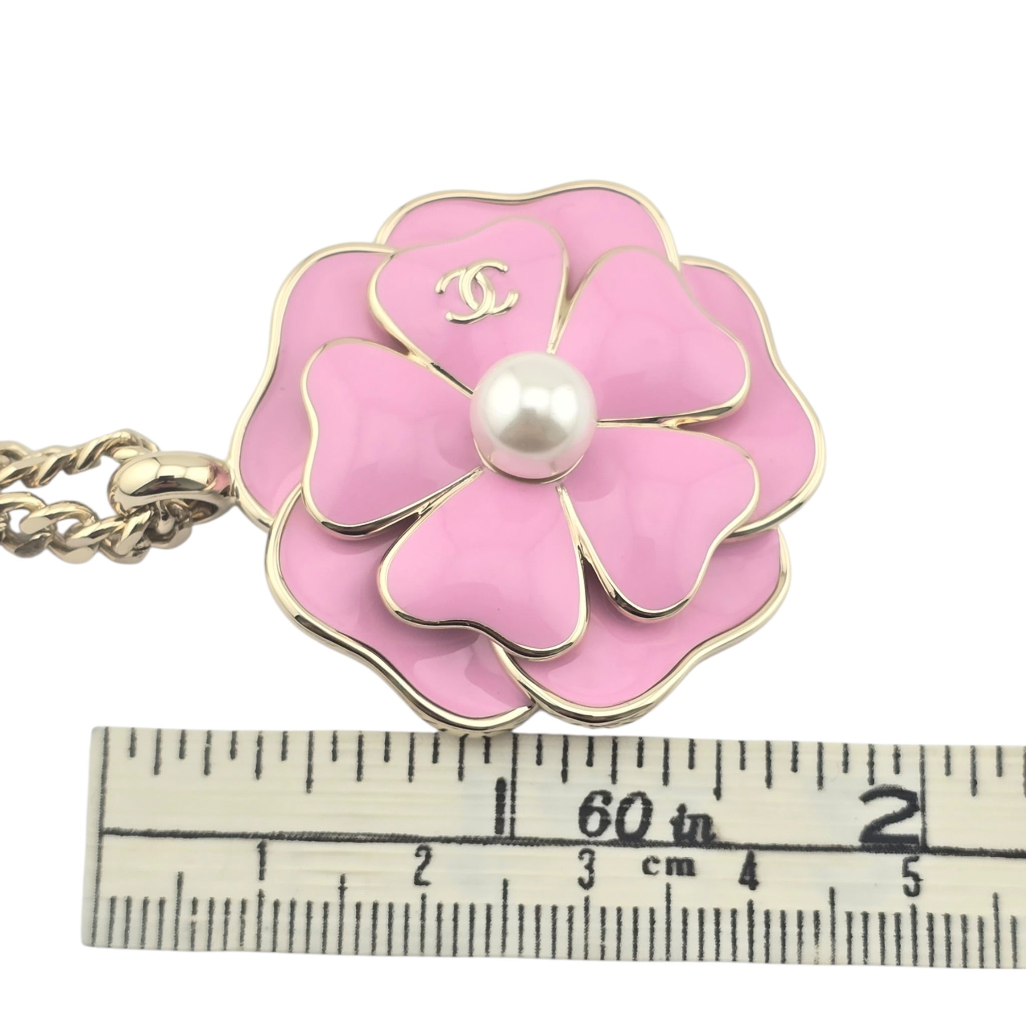 Chanel CC Pink Enamel Camellia Pendant Necklace 2025 CHANEL
