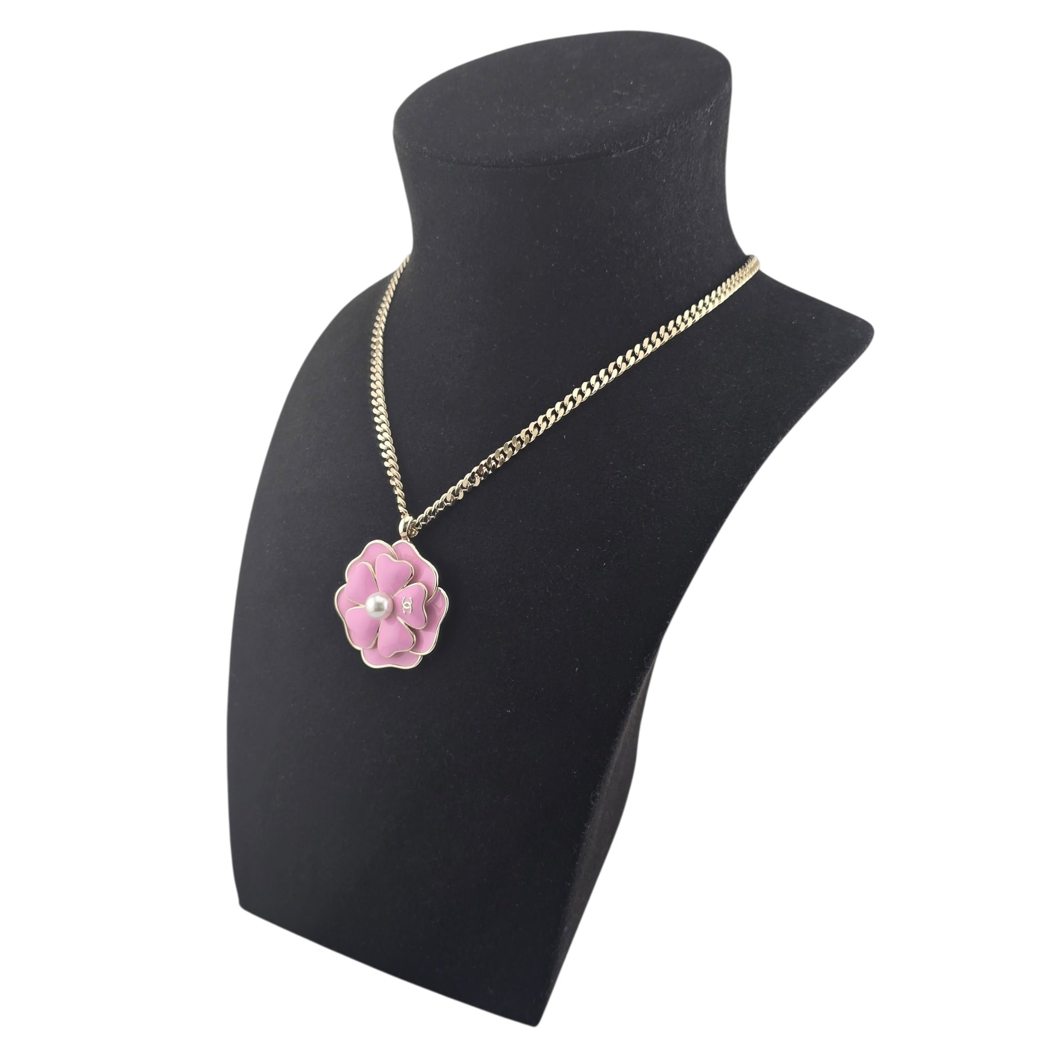 Chanel CC Pink Enamel Camellia Pendant Necklace 2025 CHANEL
