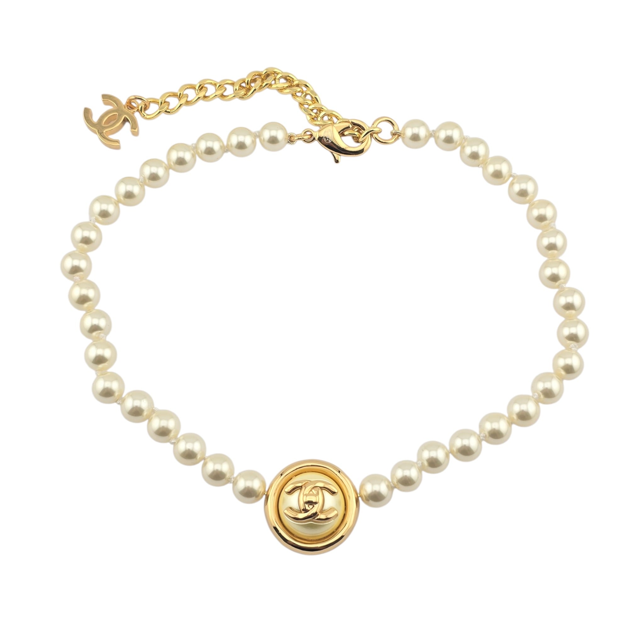 Chanel CC Faux Pearl Gold Pendant Choker 2024 CHANEL