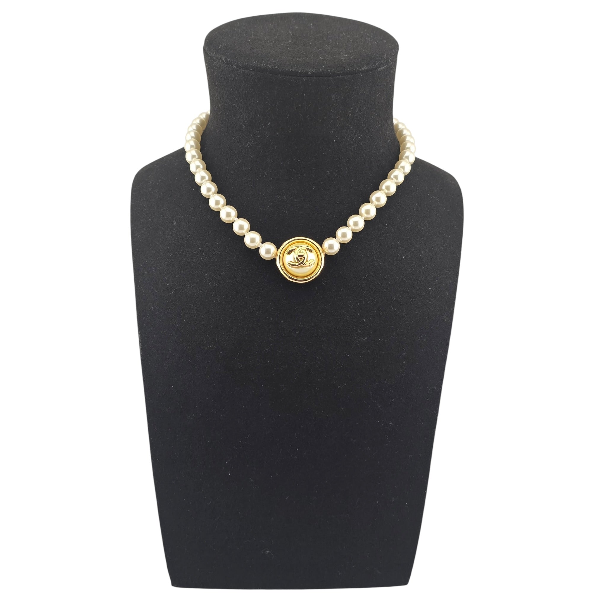 Chanel CC Faux Pearl Gold Pendant Choker 2024 CHANEL