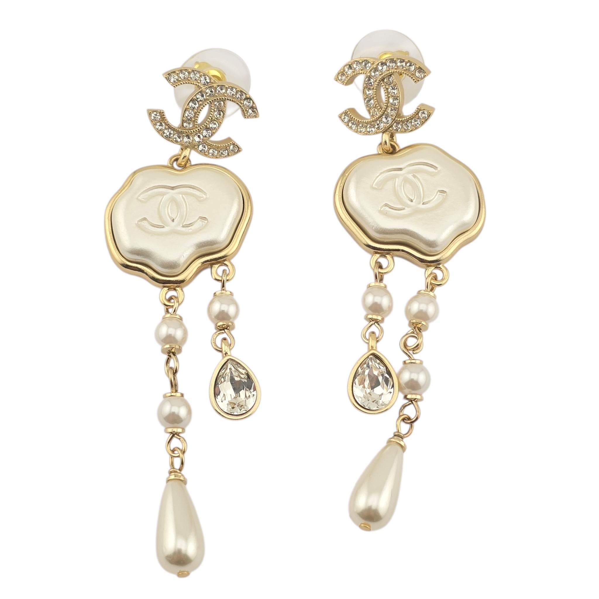Chanel CC Drop White Crystal Resin Earrings 2025 CHANEL