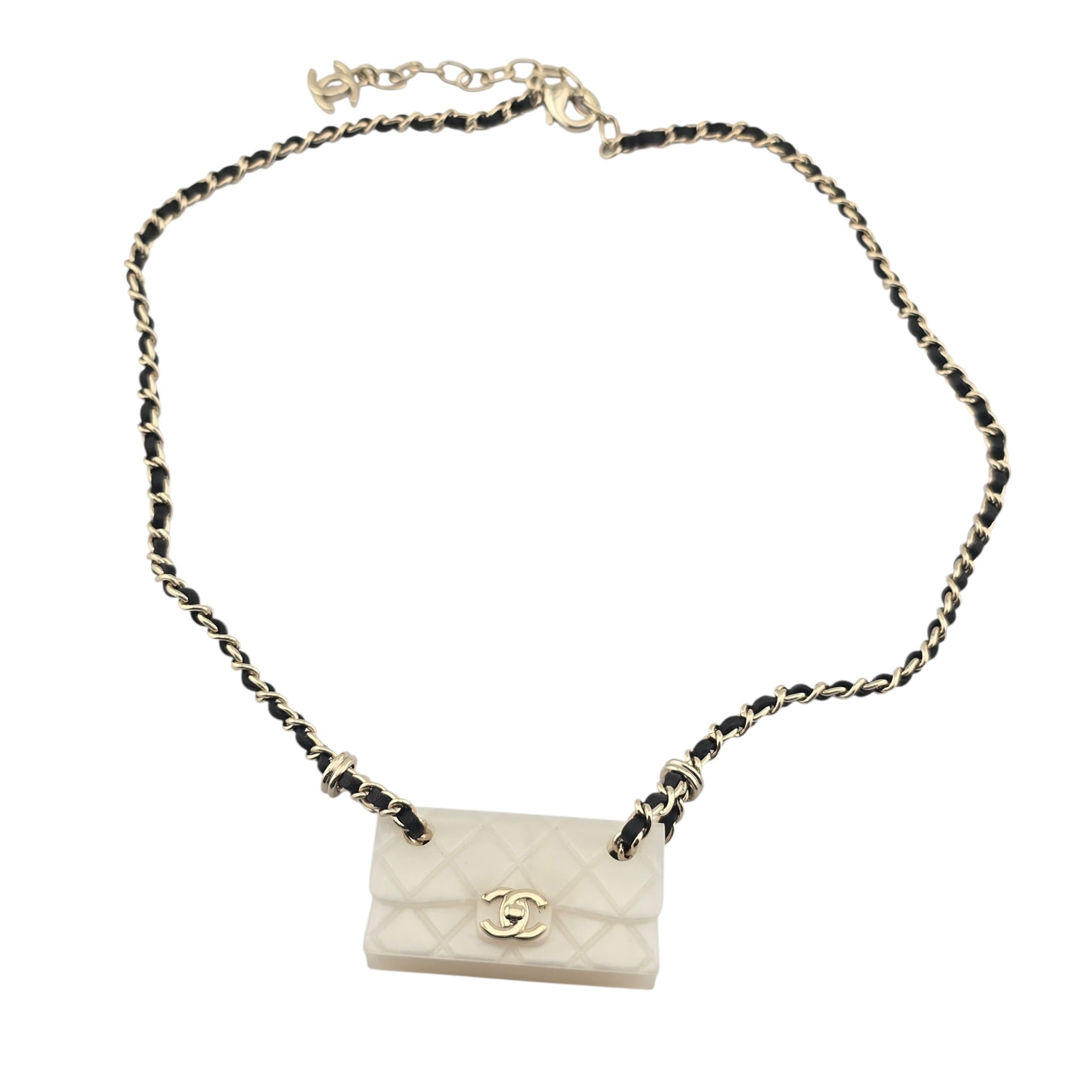 Chanel CC Matelasse Resin White Bag Necklace 2023 CHANEL