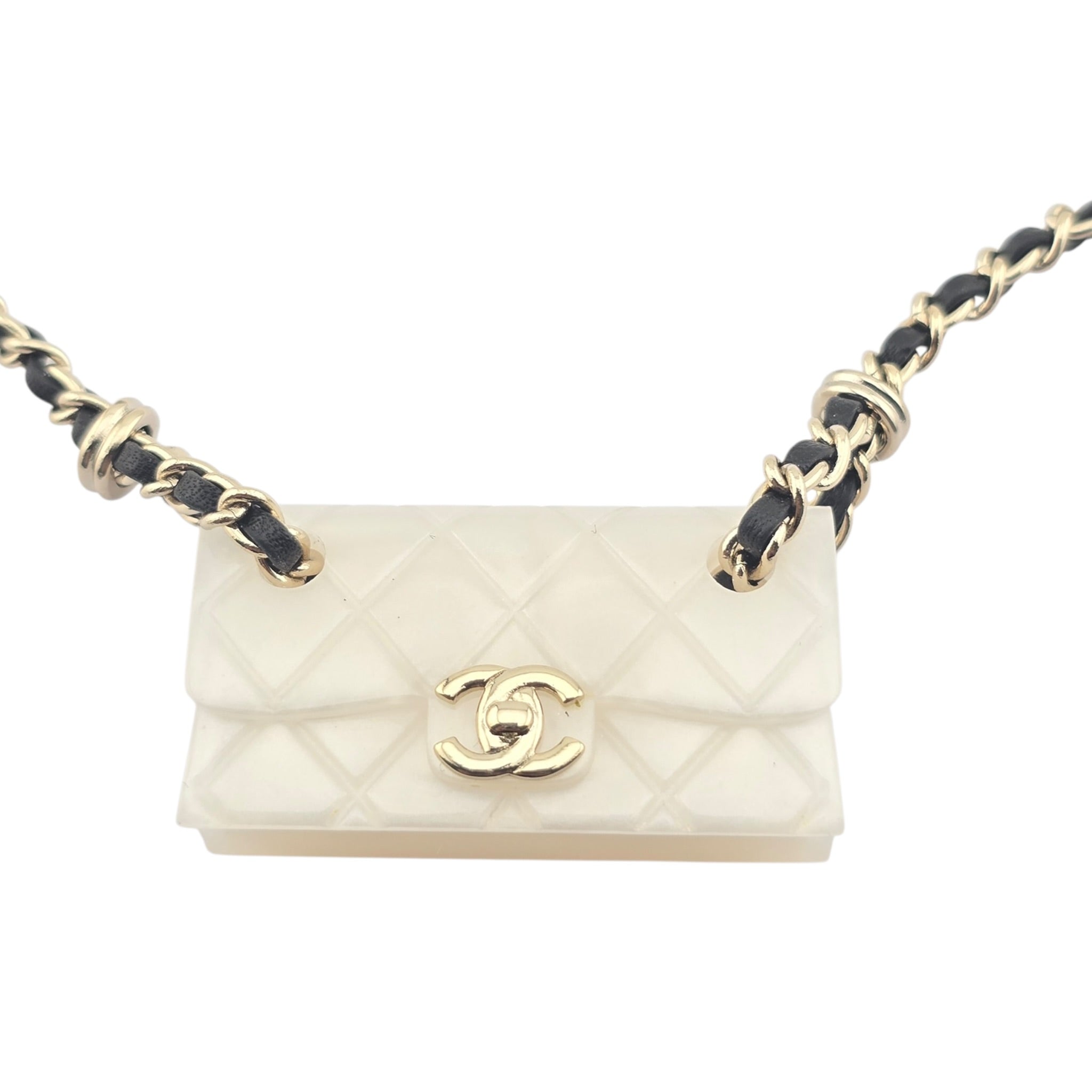 Chanel CC Matelasse Resin White Bag Necklace 2023 CHANEL