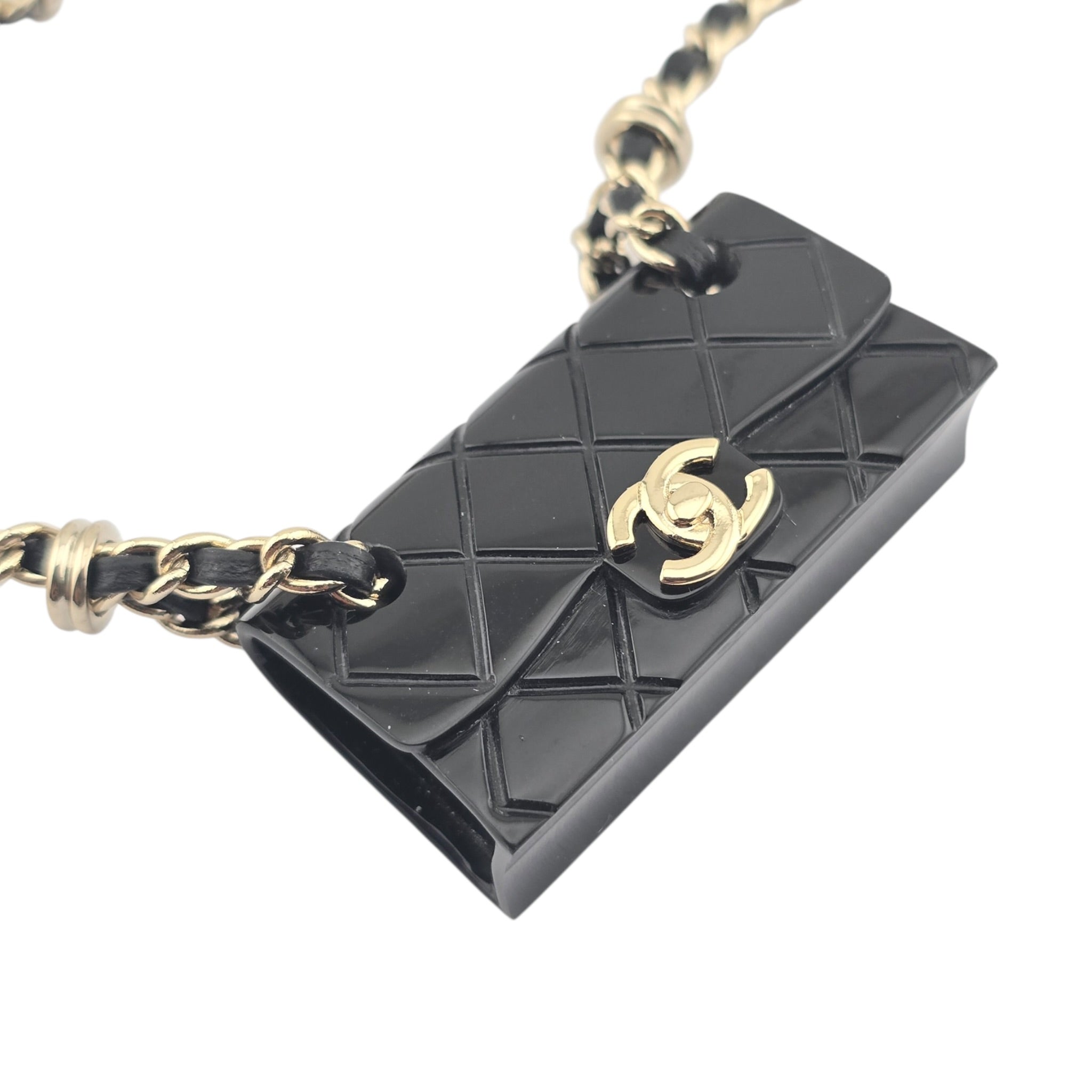 Chanel CC Matelasse Resin Black Bag Necklace 2023 CHANEL