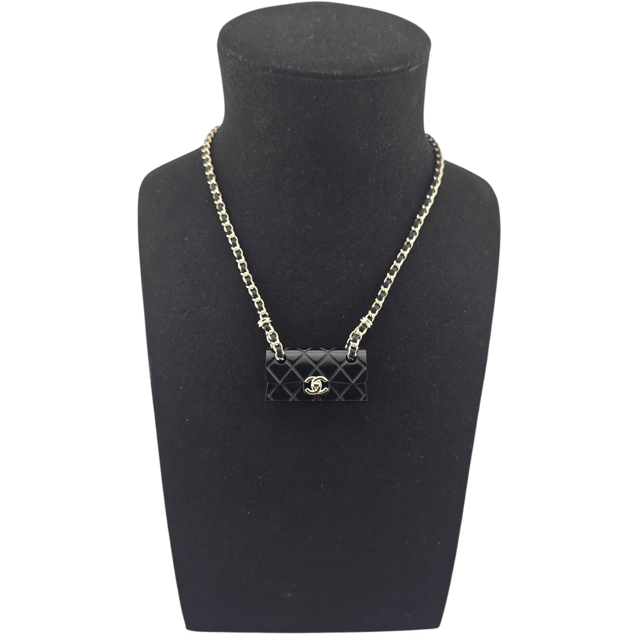Chanel CC Matelasse Resin Black Bag Necklace 2023 CHANEL