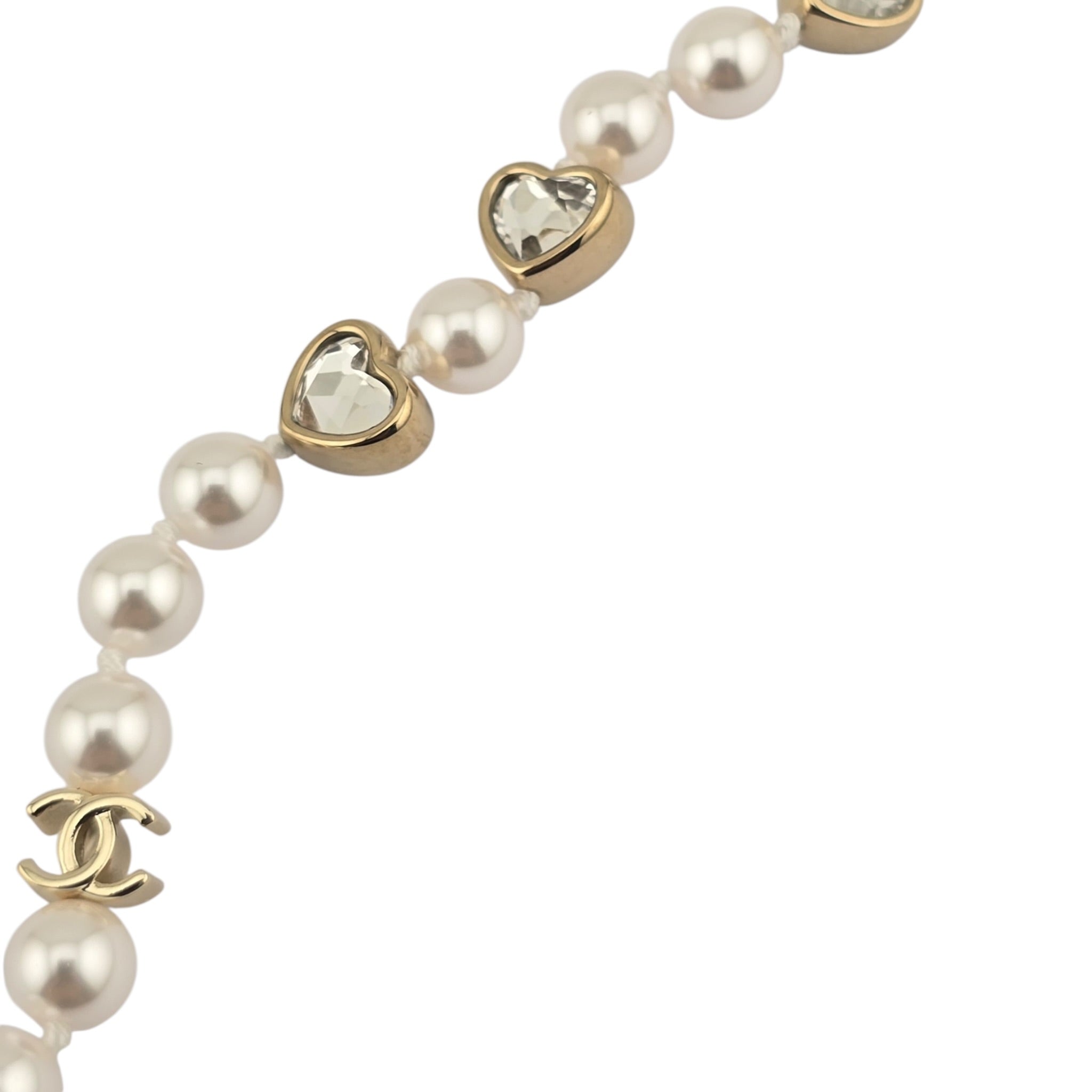 Chanel CC Faux Pearl Crystal Heart Necklace 2025 CHANEL