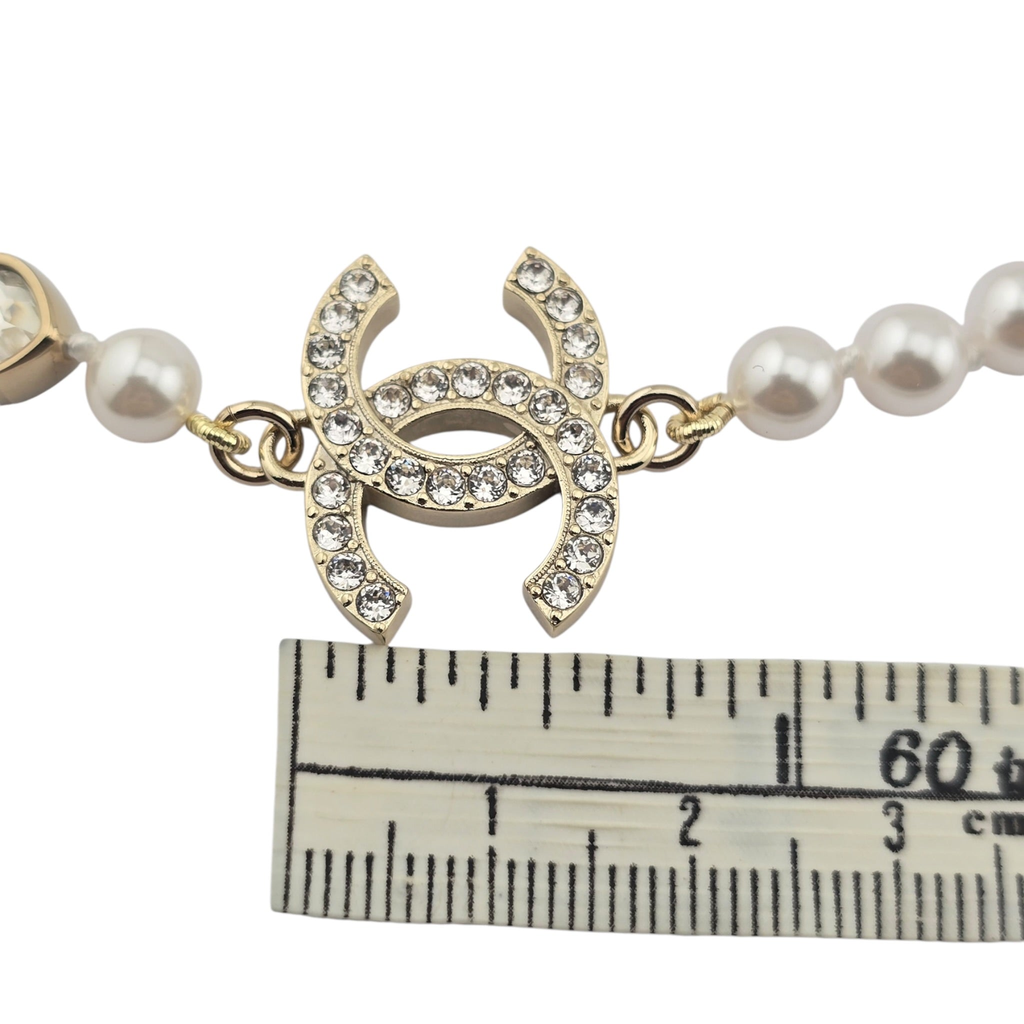 Chanel CC Faux Pearl Crystal Heart Necklace 2025 CHANEL