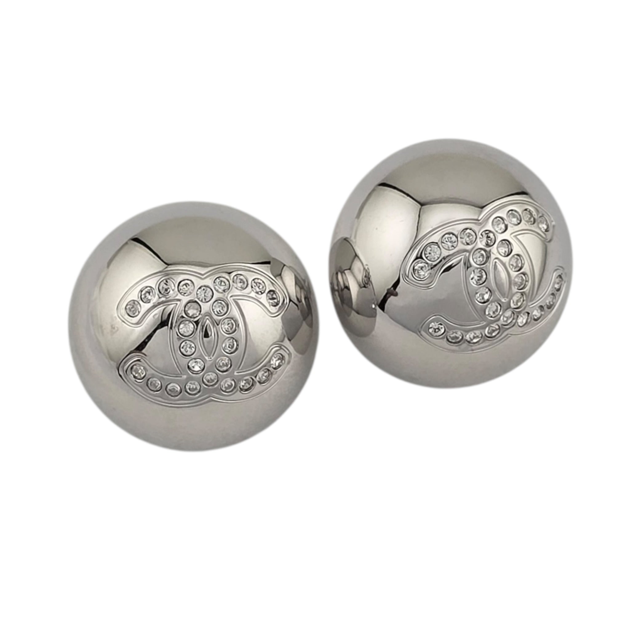 Chanel CC Silver Metal Crystal Round Earrings 2026 CHANEL
