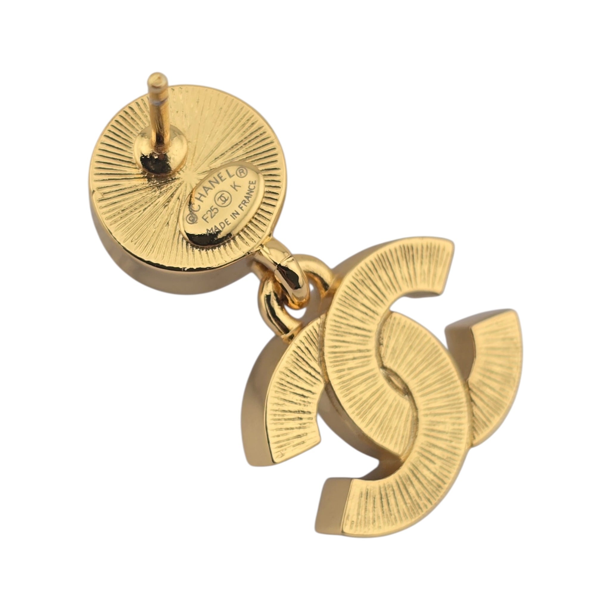 Chanel CC Metal Resin Logo Drop Star Earrings Gold Black 2025 CHANEL