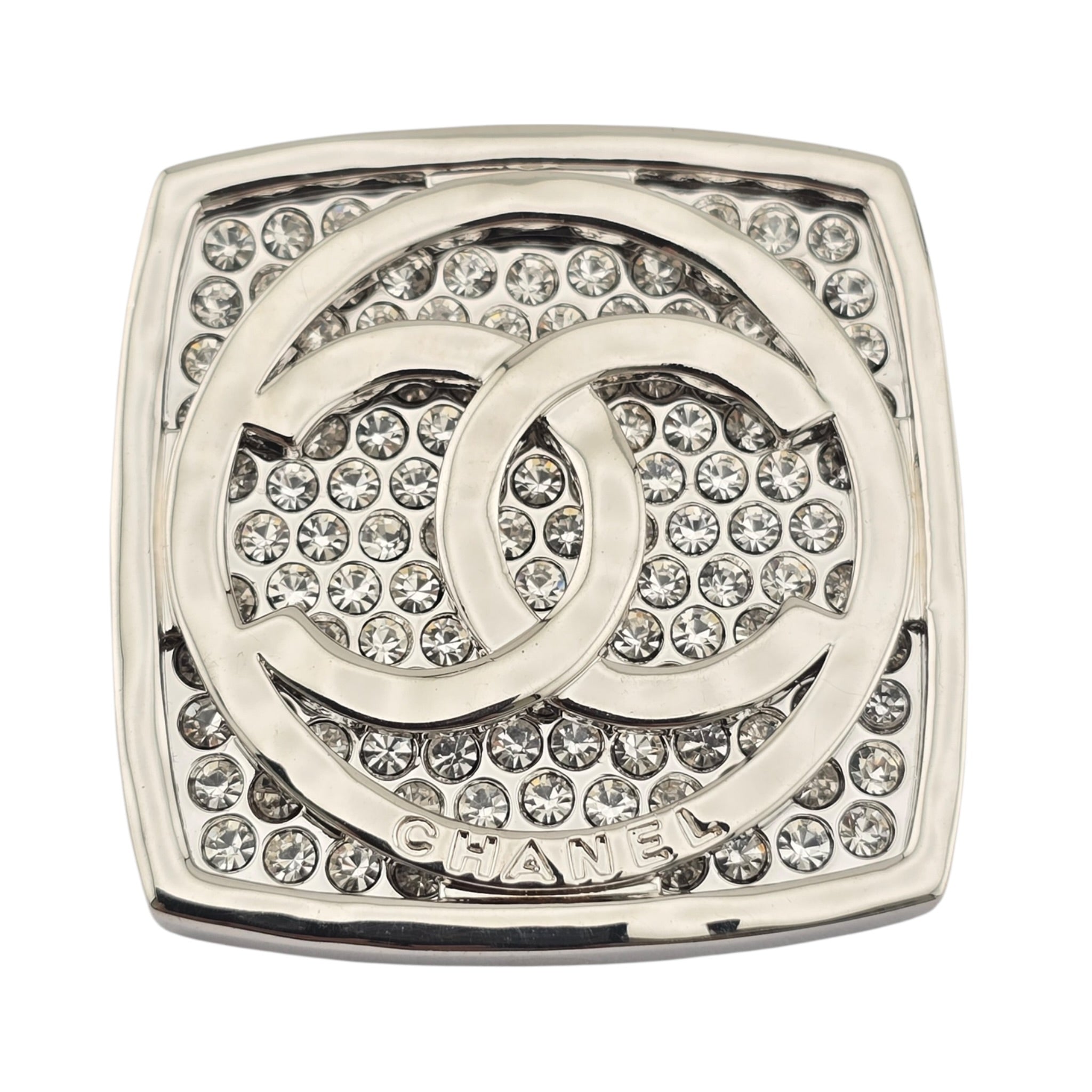 Chanel CC Square Silver Crystal Brooch 2025 CHANEL