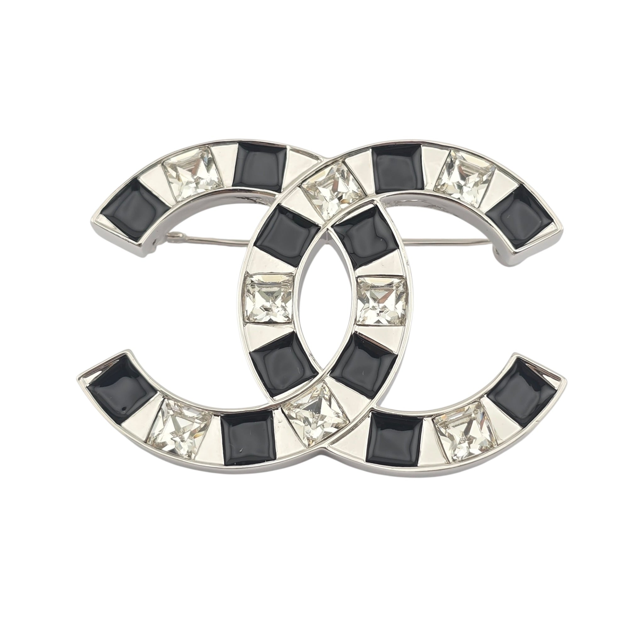 Chanel CC White Crystal Black Enamel Brooch 2025 CHANEL