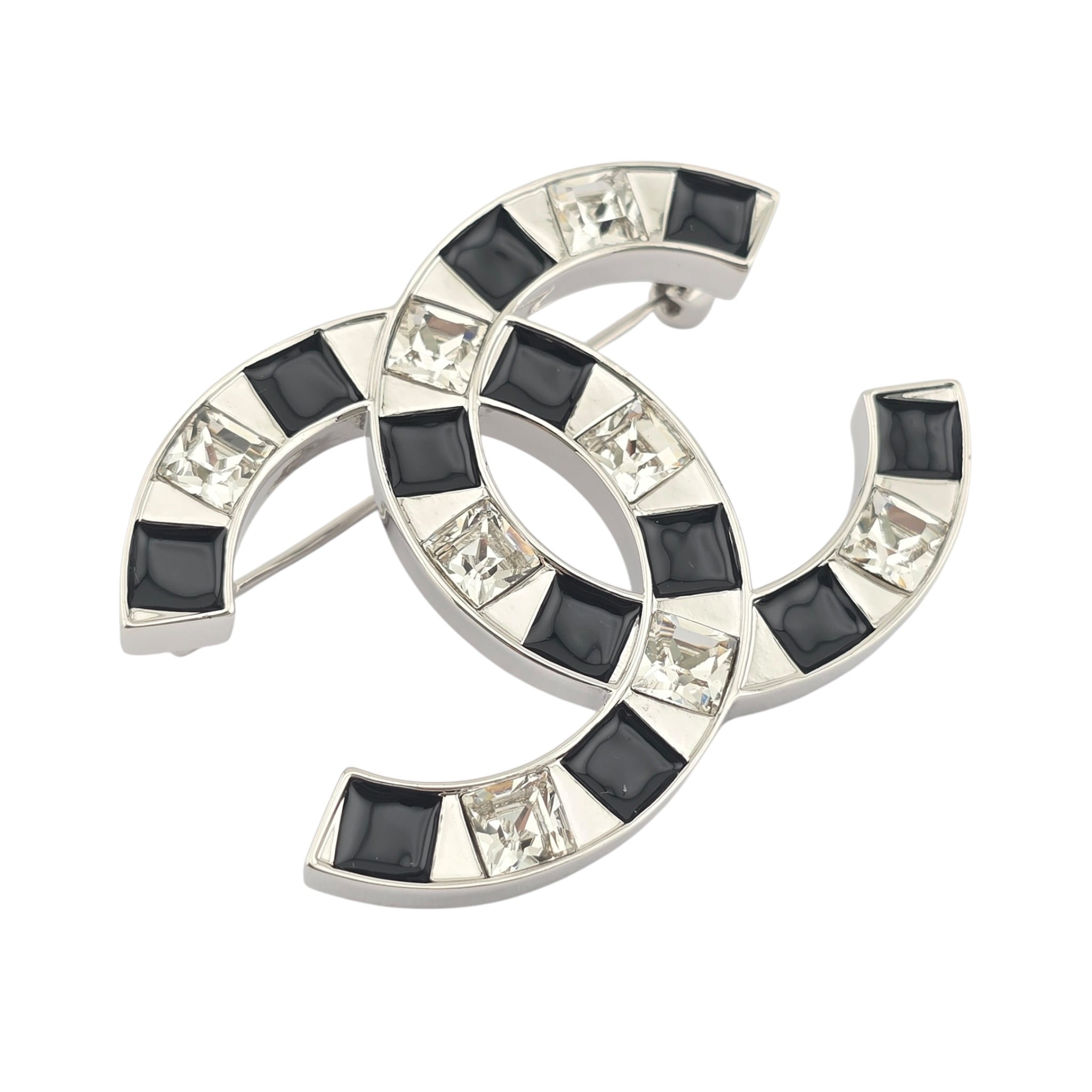 Chanel CC White Crystal Black Enamel Brooch 2025 CHANEL